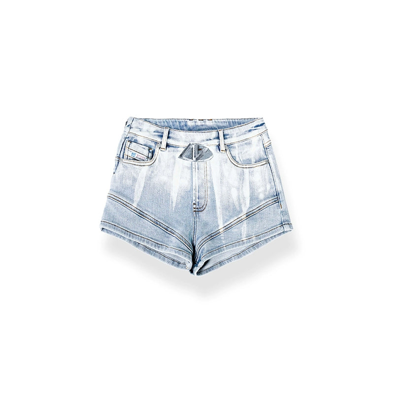 Gradient Floral Elastic Skinny Denim Shorts - CHINASQUAD