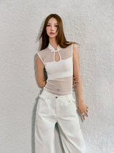 Beige & Purple Hollow-out Disk-button Knitted Vest - CHINASQUAD