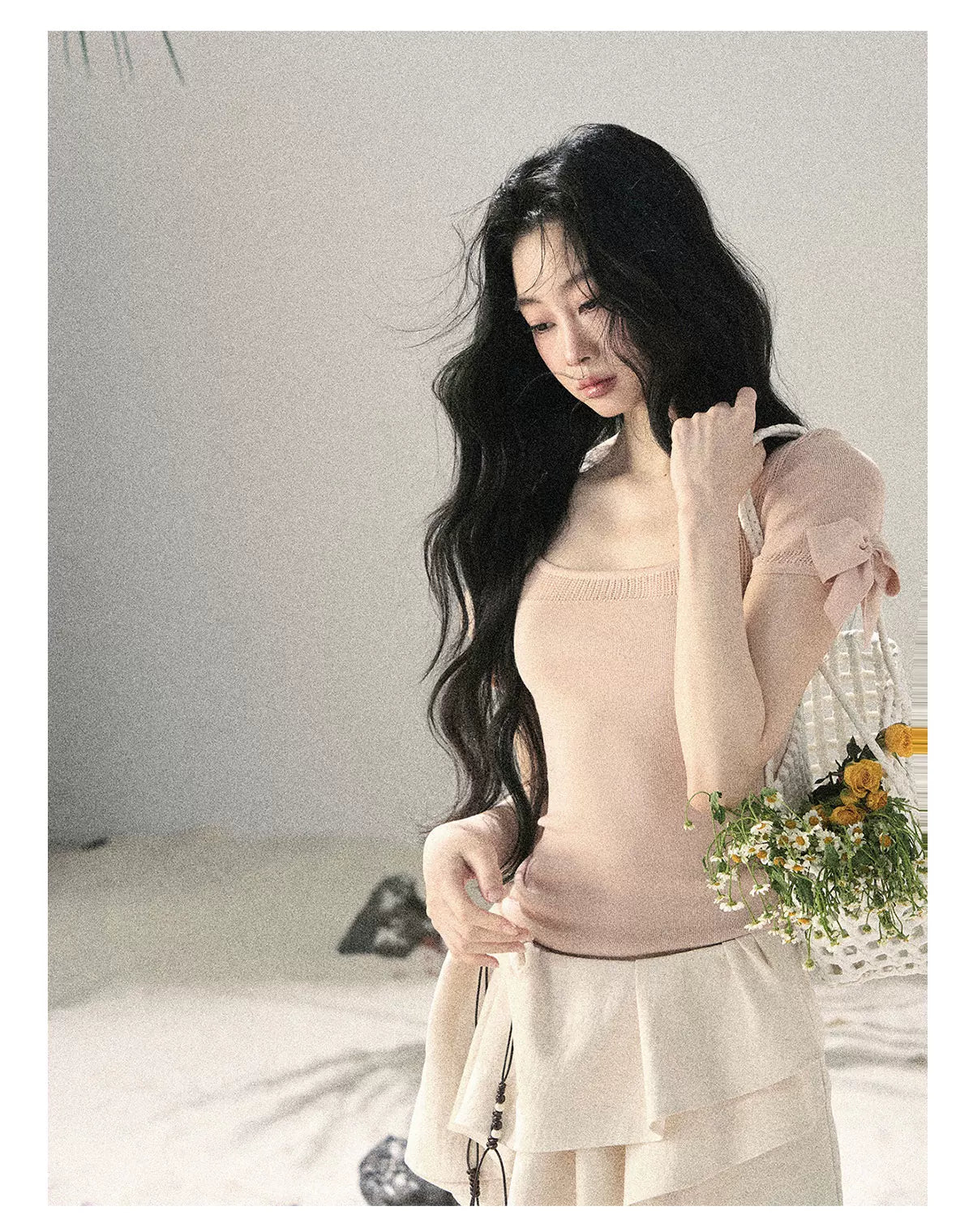 Square Neck Cut-Out Slim Fit Knit Top