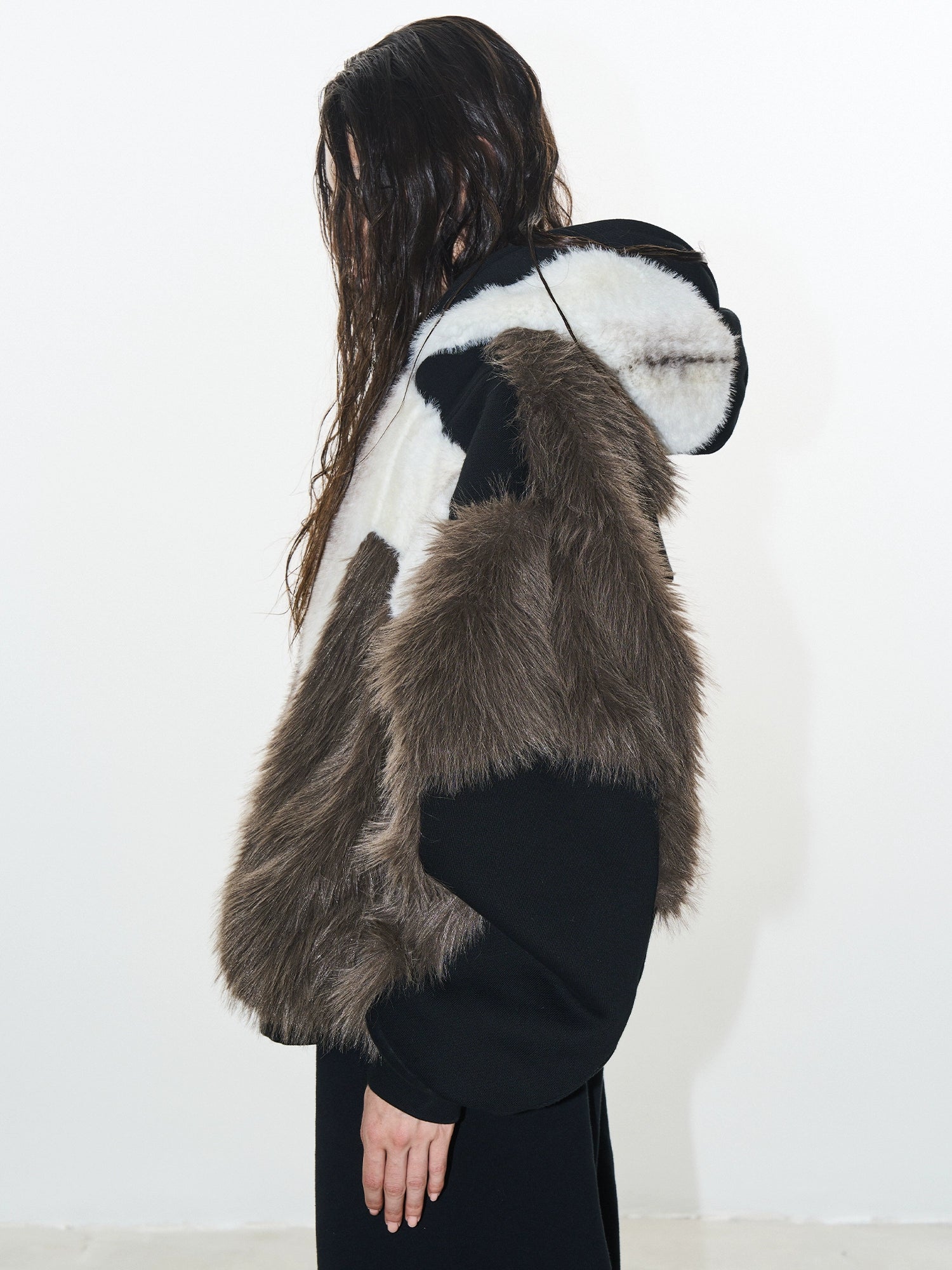 Brown Colorblock Hooded Winter Fleece Coat - CHINASQUAD