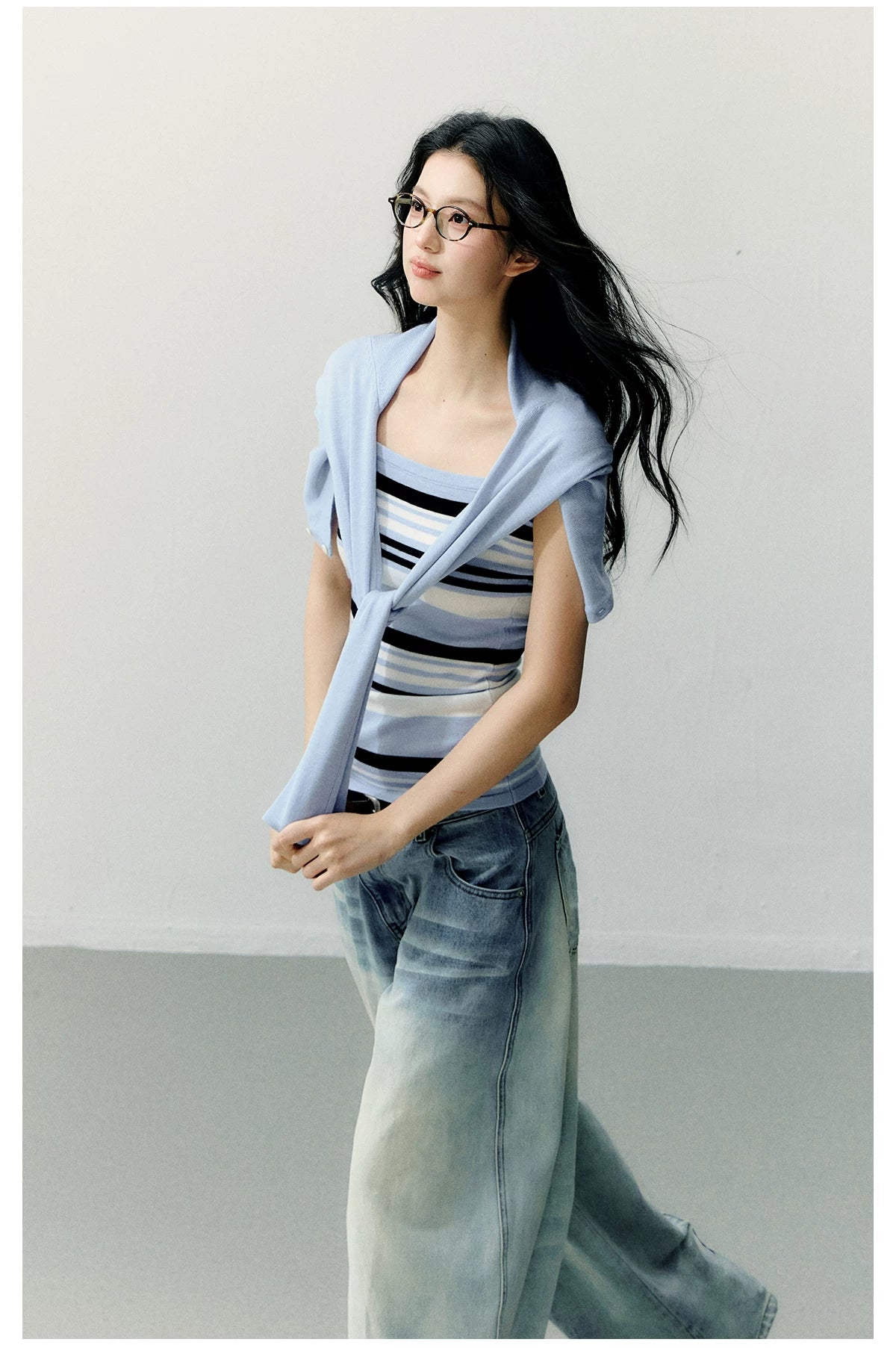 Structured Vest & Striped Camisole Two-Piece Set