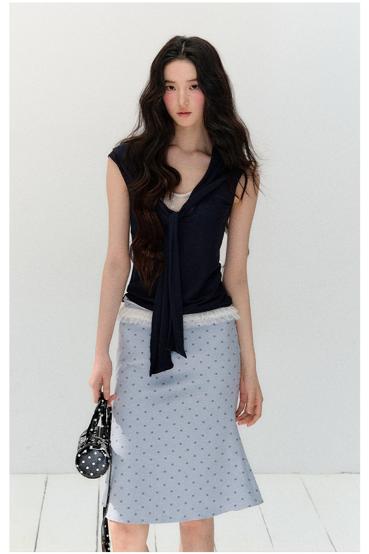 Two-tone Bodycon Polka Dot Straight Skirt - CHINASQUAD