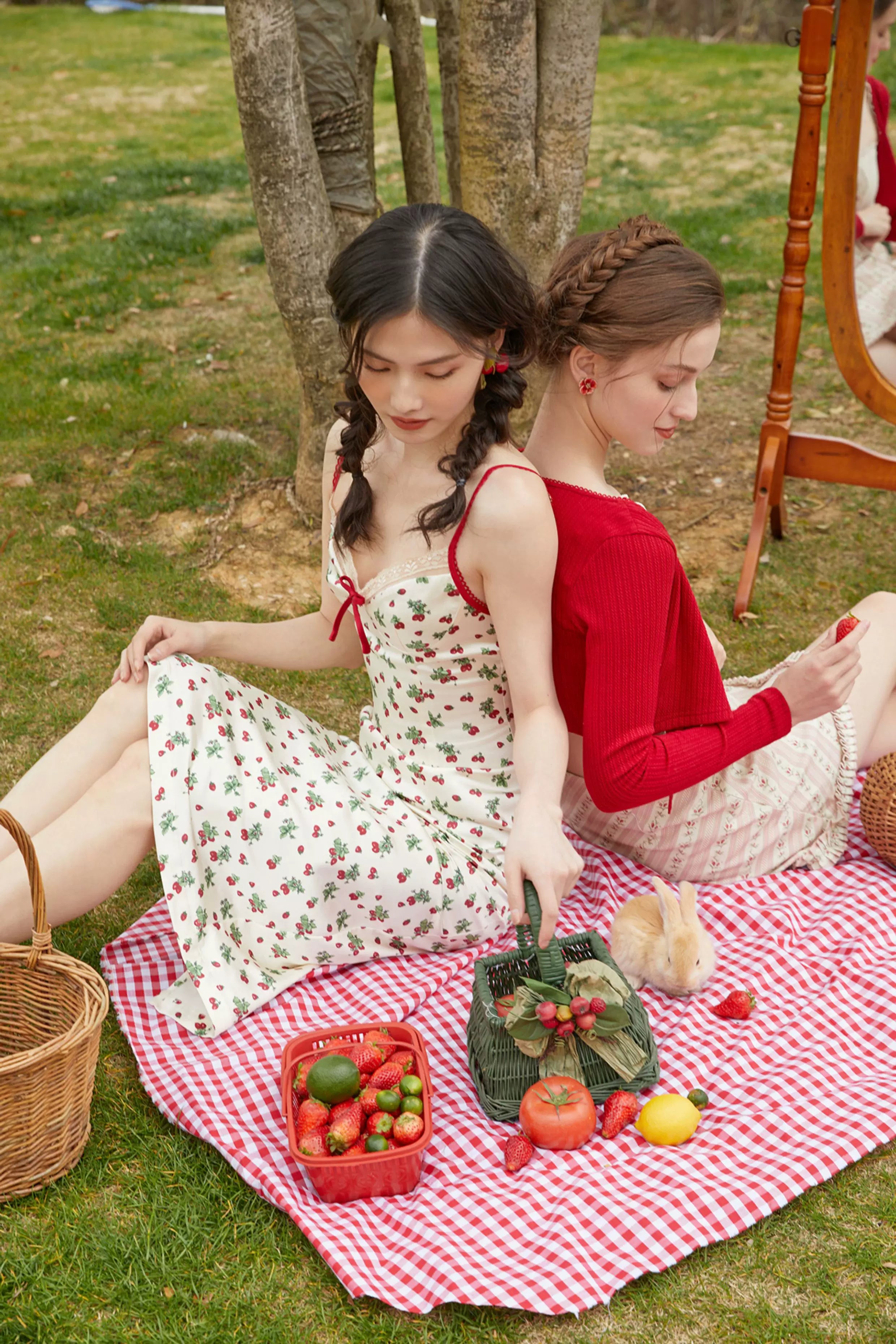 Vintage Satin Floral Slip Dress & Cardigan Set