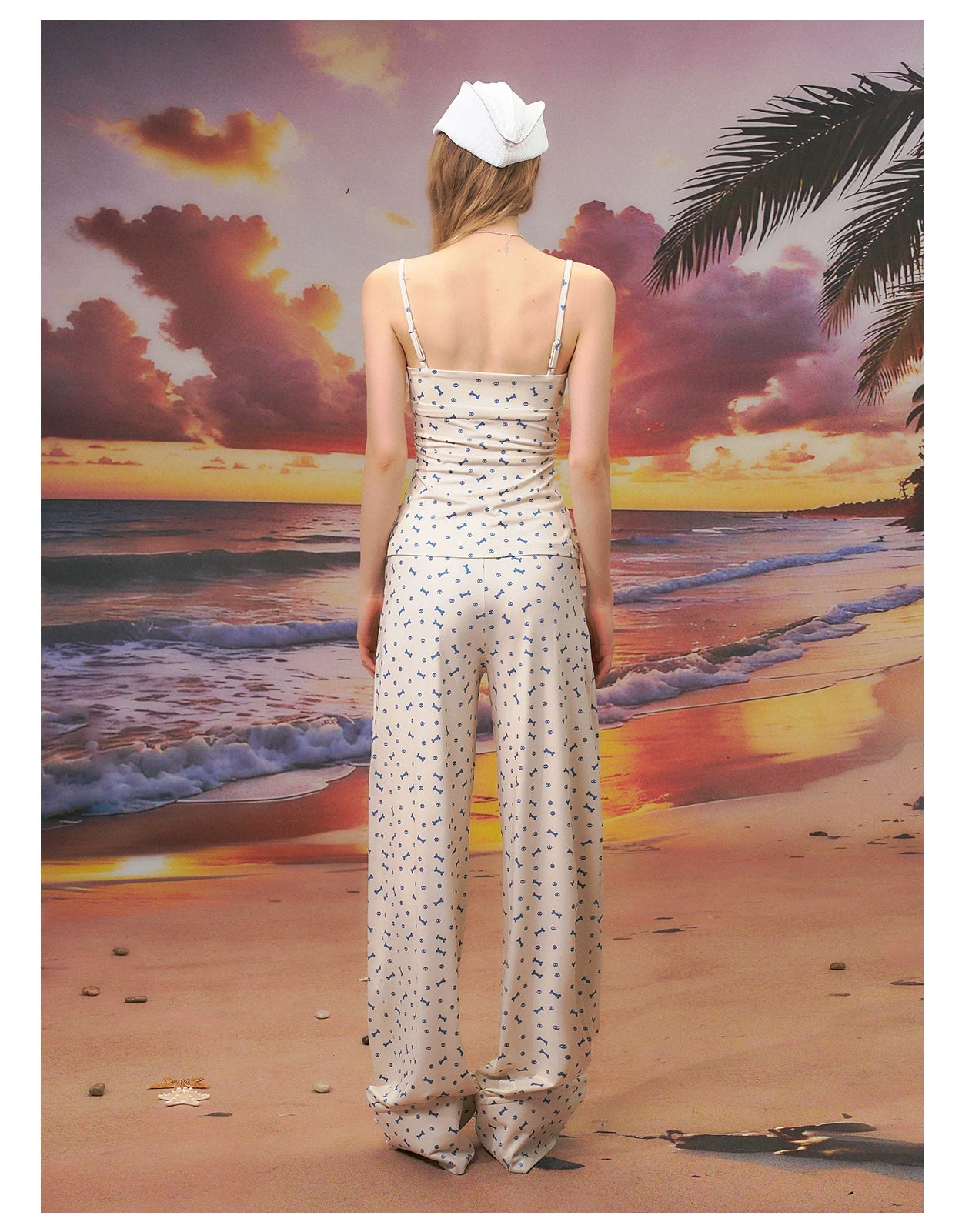 Printed Strapless Camisole Top & Straight-Leg Pants Set