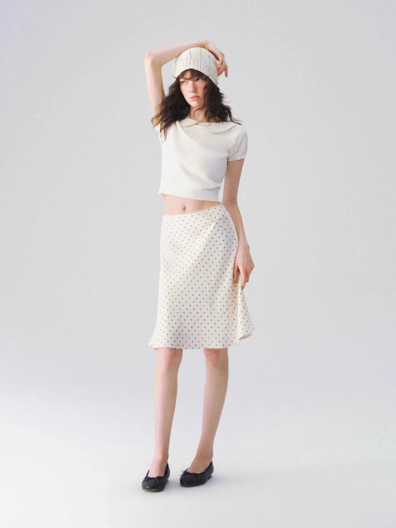 Collar Cinched Top & French A-line Midi Skirt Set