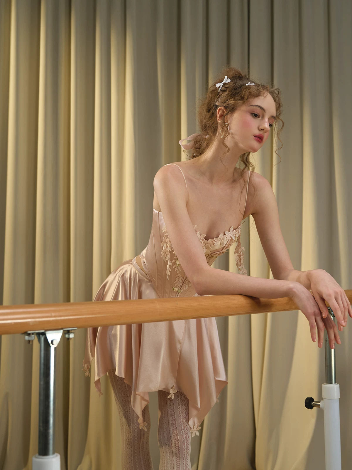 French Ballet Satin Corset Top & Skirt Set