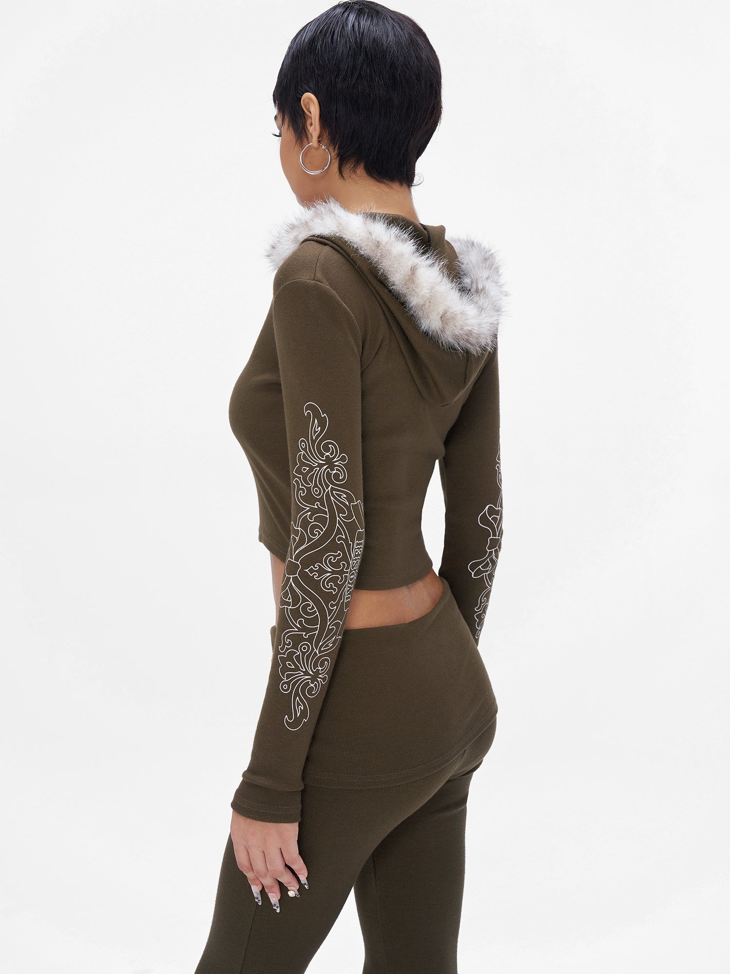 Knit Hooded Top & Flare Pants Set