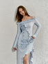 Ruffled Rose Off-shoulder Top & Asymmetrical Long Skirt Set - CHINASQUAD