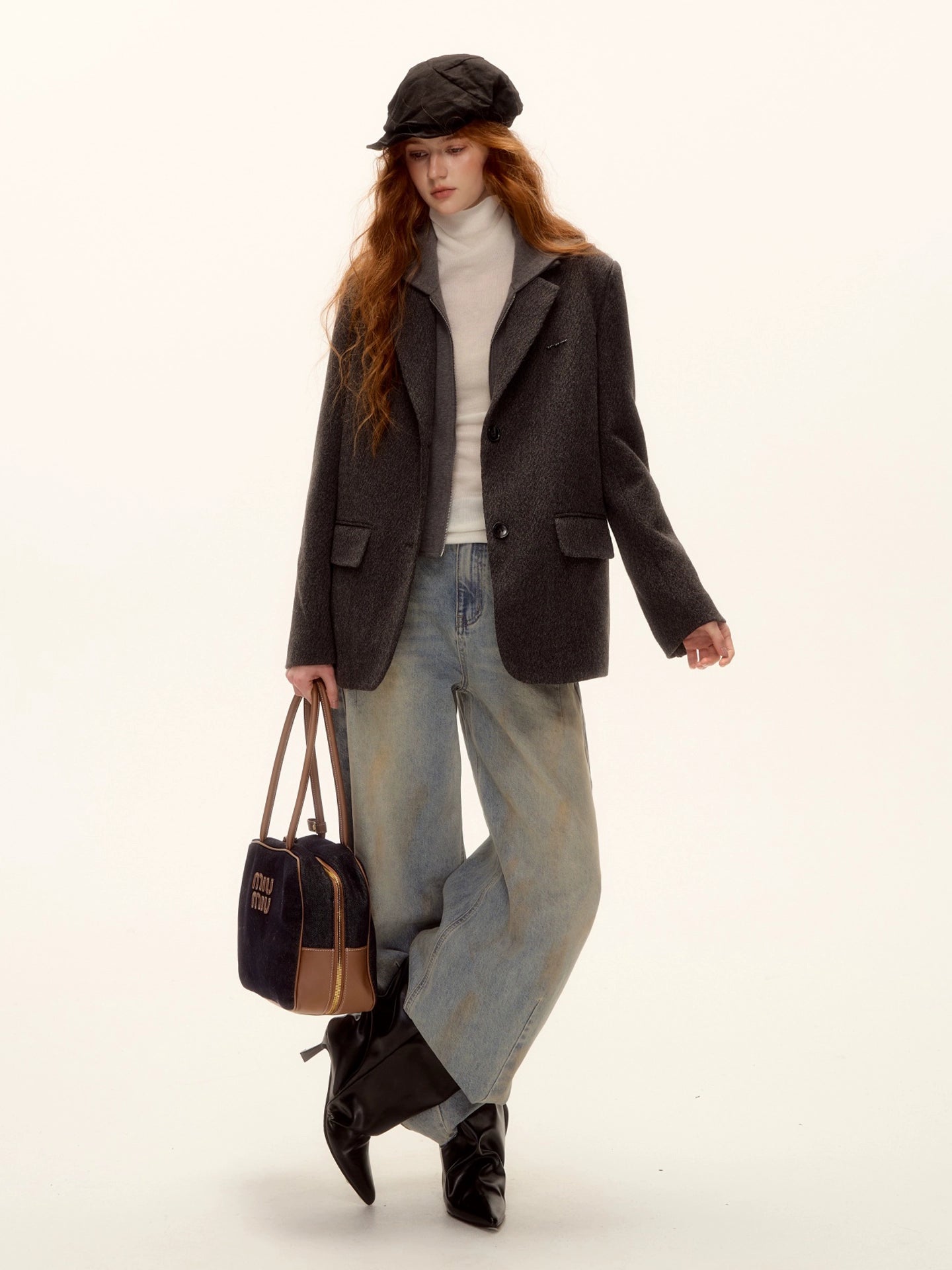 Grey Layered Wool-Blend Hoodie Blazer