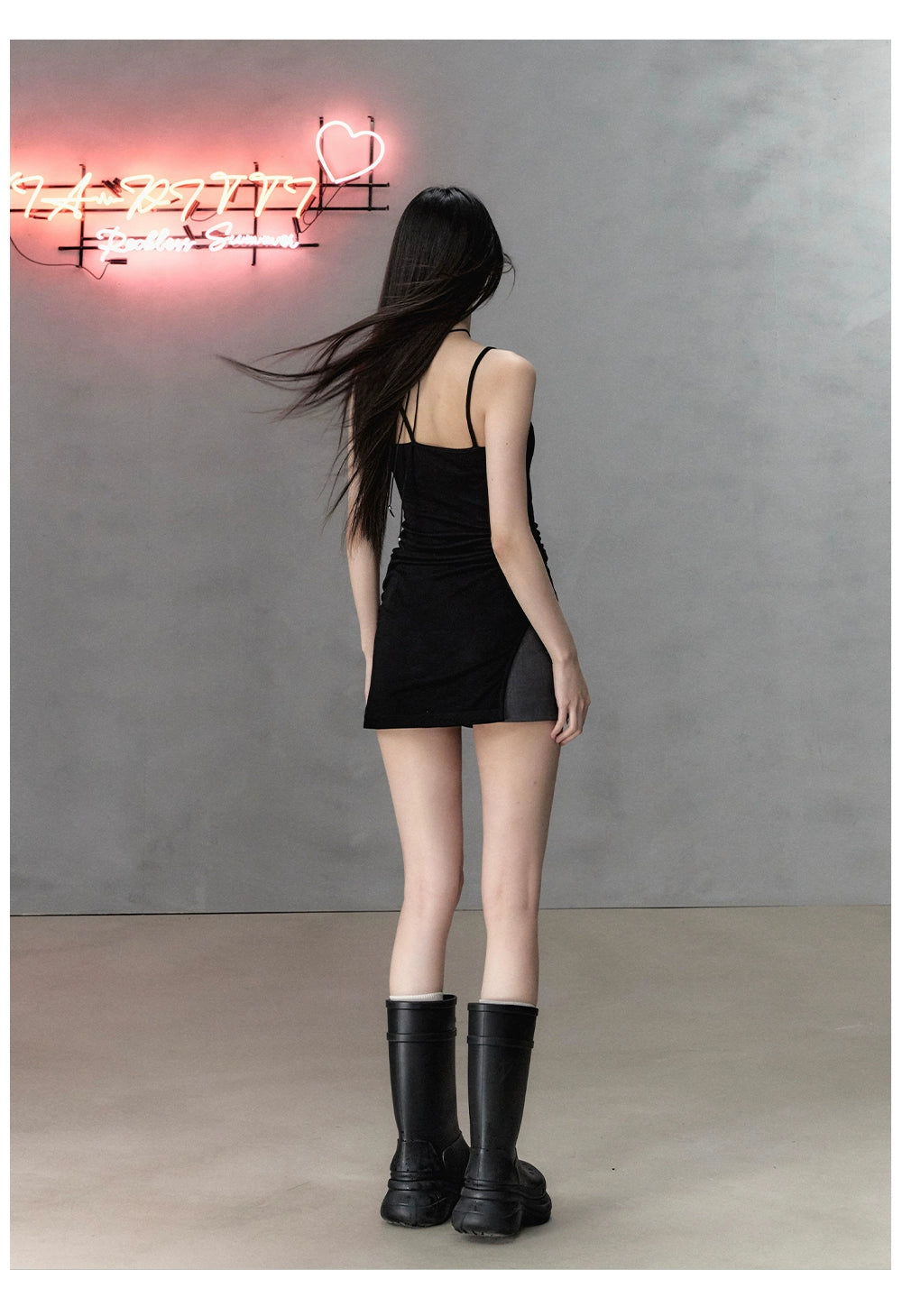 Gray & Black Wool Blend Camisole Dress - CHINASQUAD