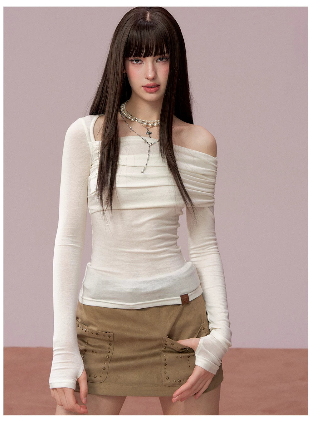 Long Sleeve Lyocell Blend Fitted T-Shirt