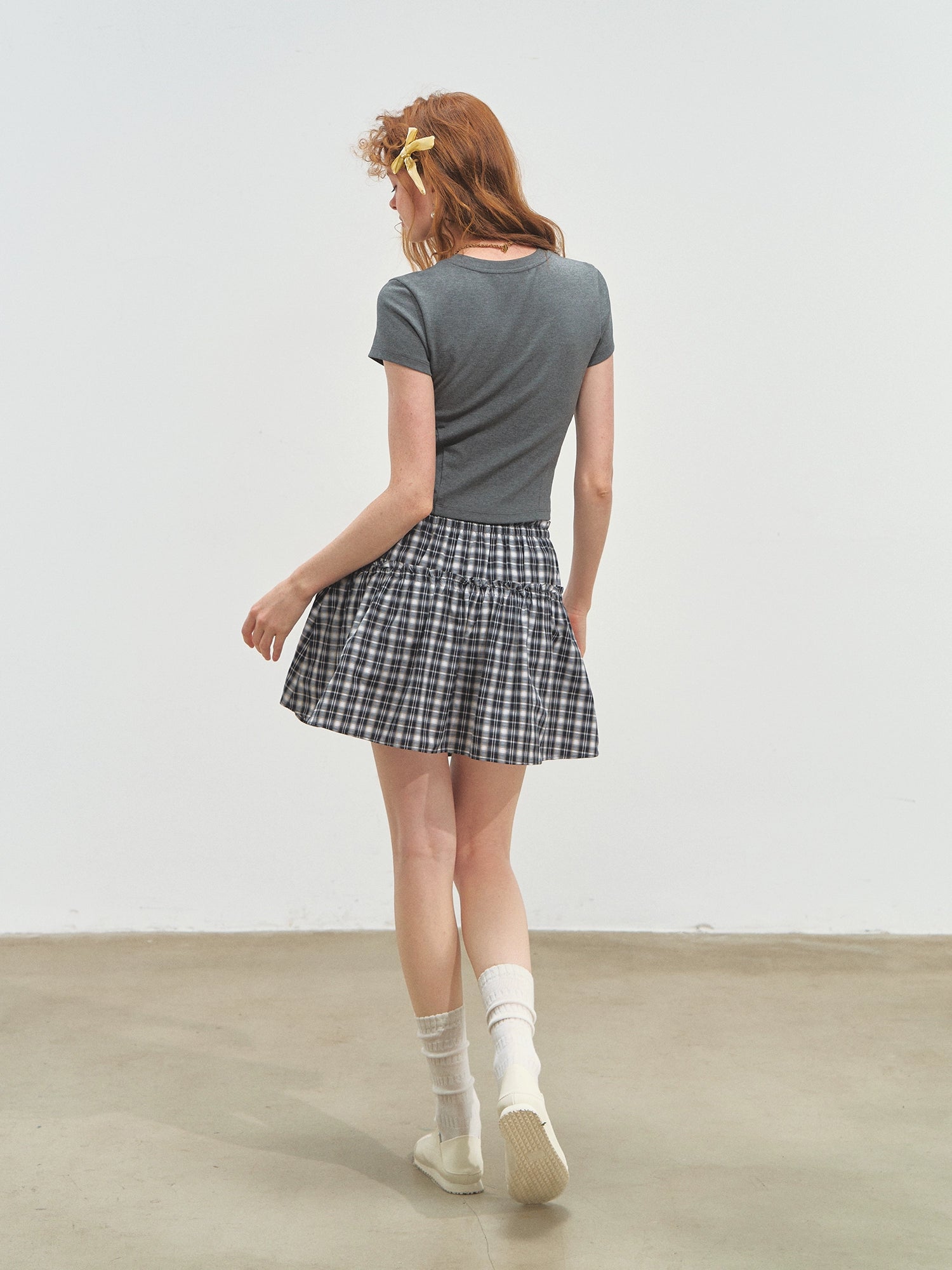 Checkered Ruffle A - Line Midi Skirt - CHINASQUAD