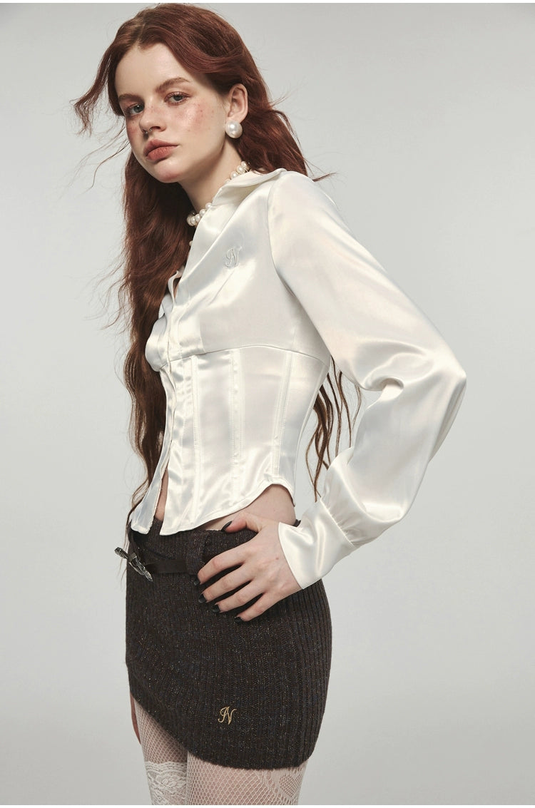 Stretchy Herringbone Satin Shirt - CHINASQUAD