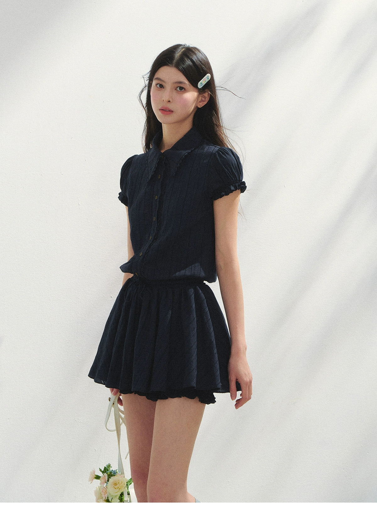 Navy Blue Waist-cinching Dress - CHINASQUAD