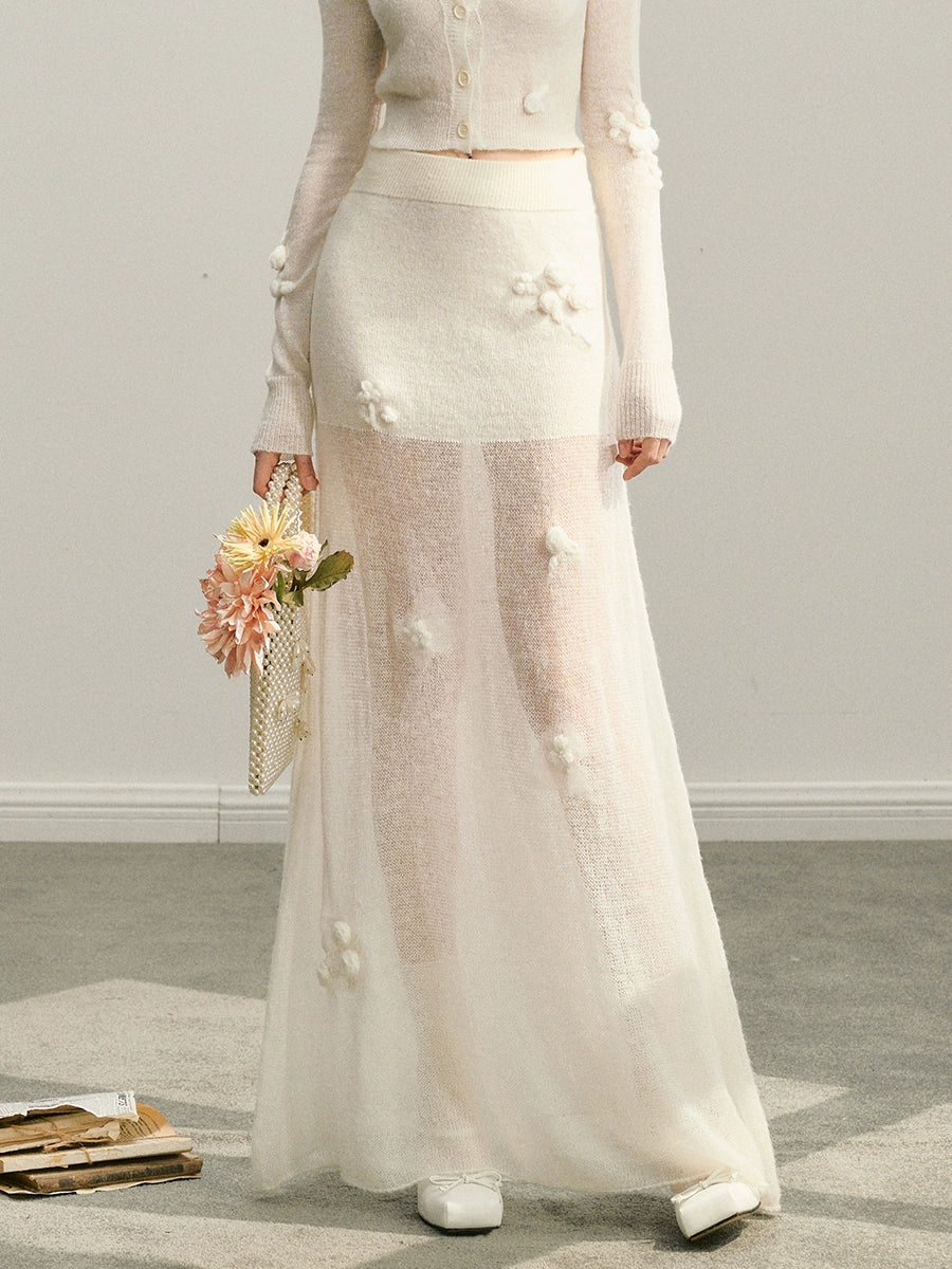 White Rose Hand-Crocheted Mohair Knit Skirt - CHINASQUAD