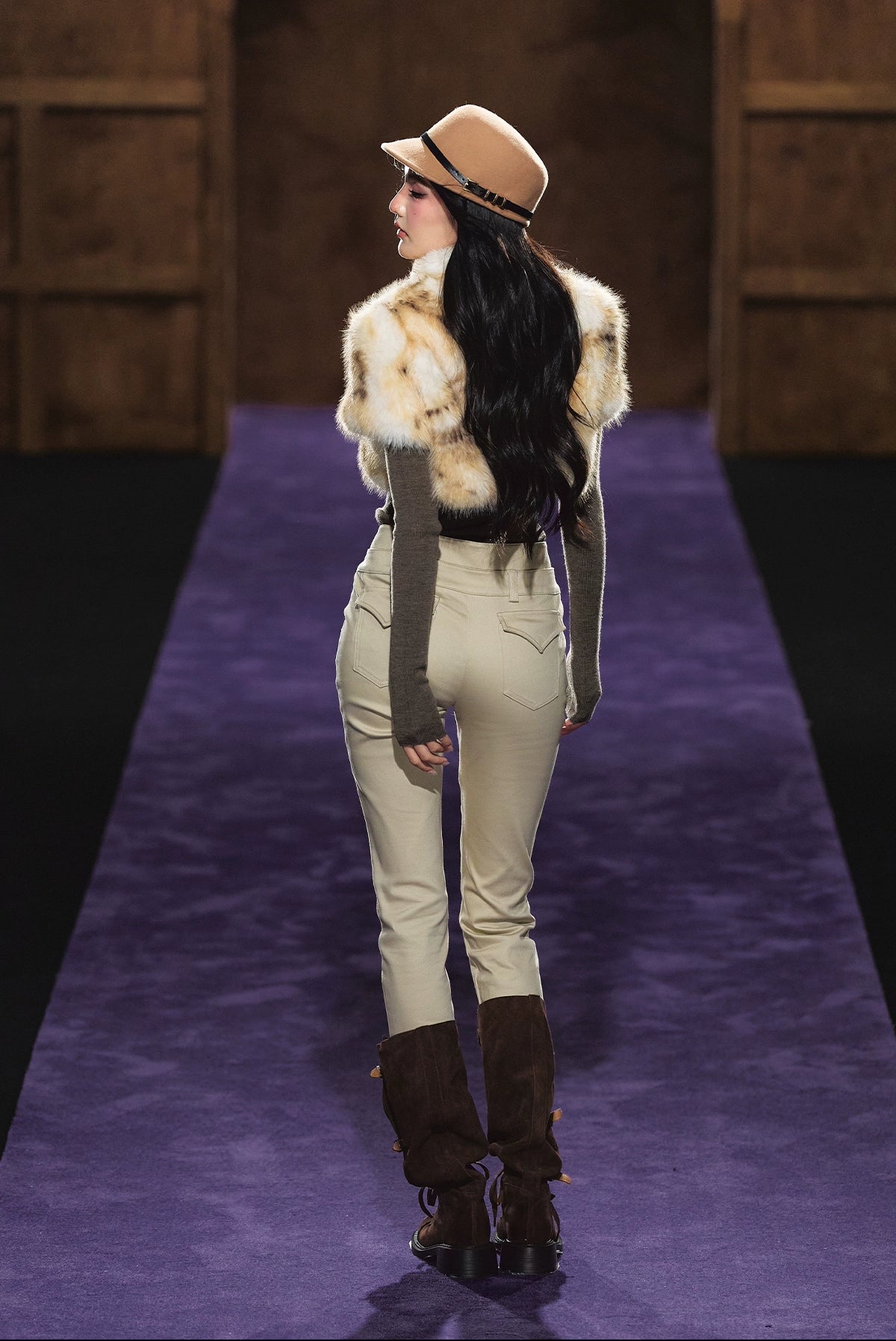 Ombre Short Faux Fur High-Neck Cropped Jacket