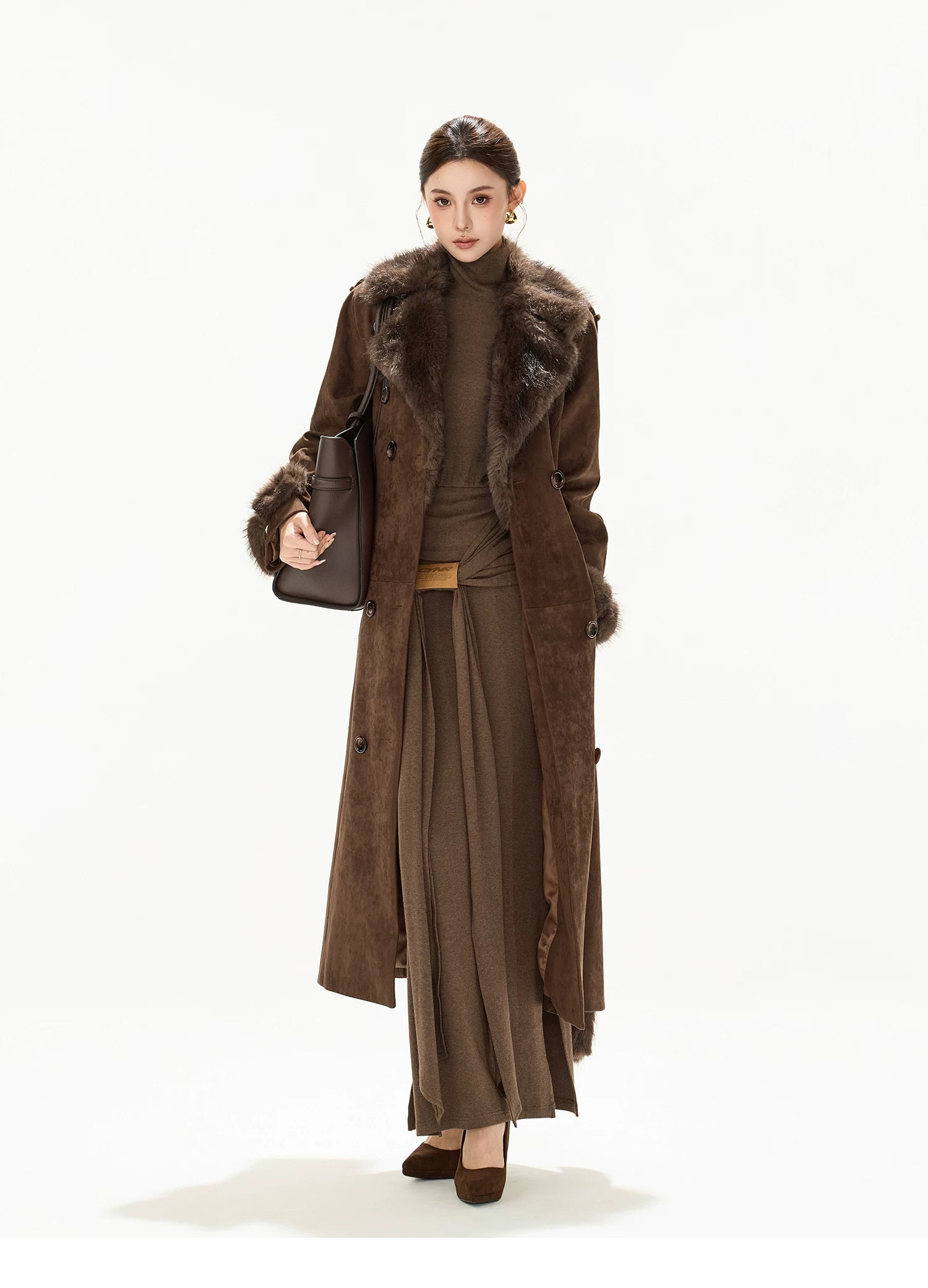 Belted Double-Breasted Long Coat