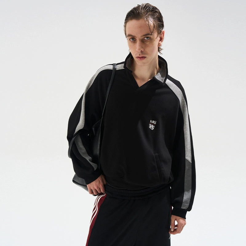 Contrast Panel Embroidered Polo Sweatshirt - CHINASQUAD
