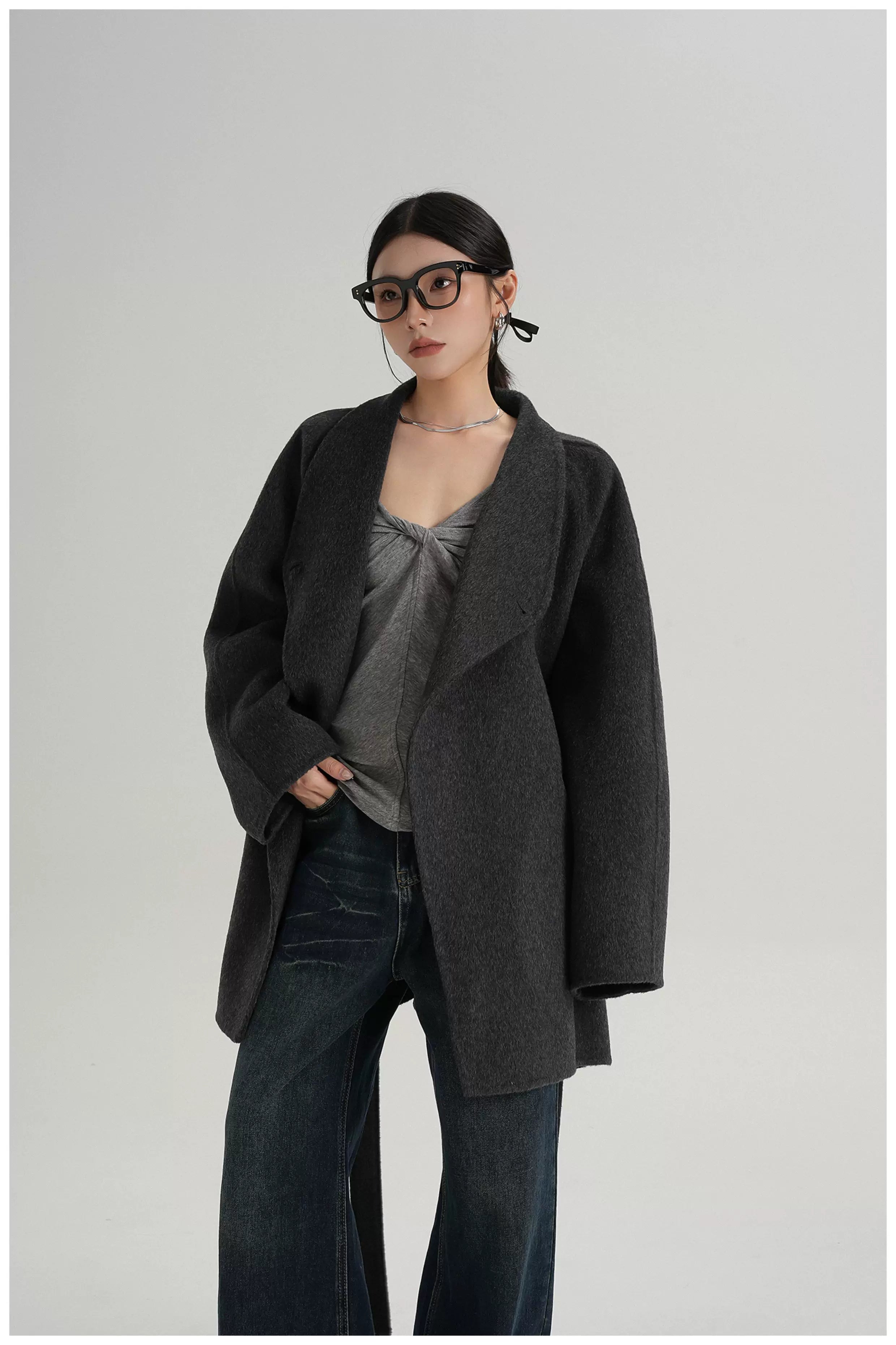 Tie-Belt Mid-Length Double-Faced Wool Jacket