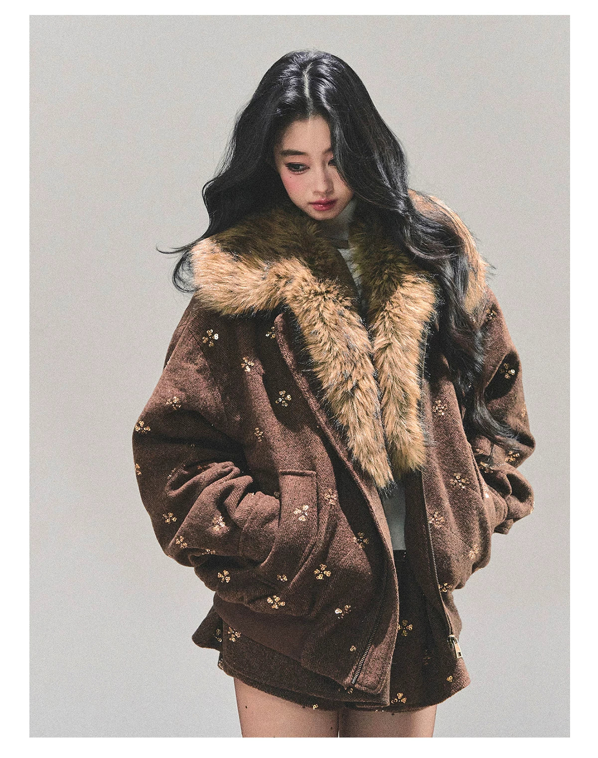 Snowfall Whisper Wool Jacket & Mini Skirt Set