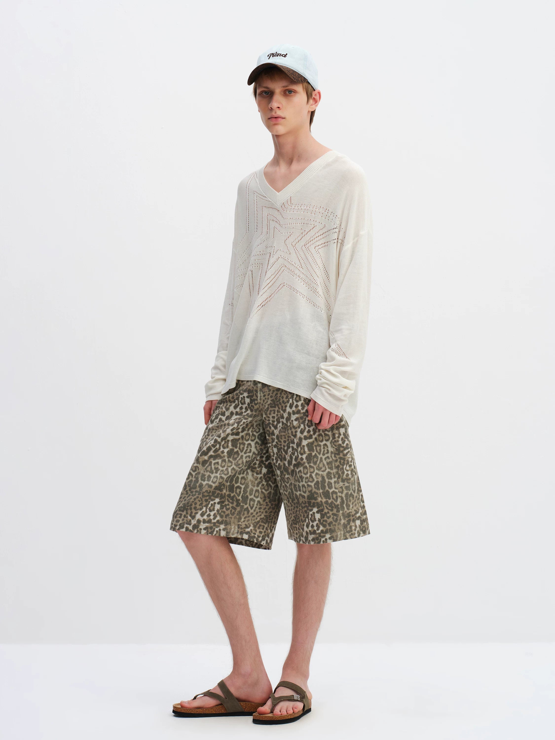 Vintage Leopard Print Relaxed Wide-Leg Bermuda Shorts