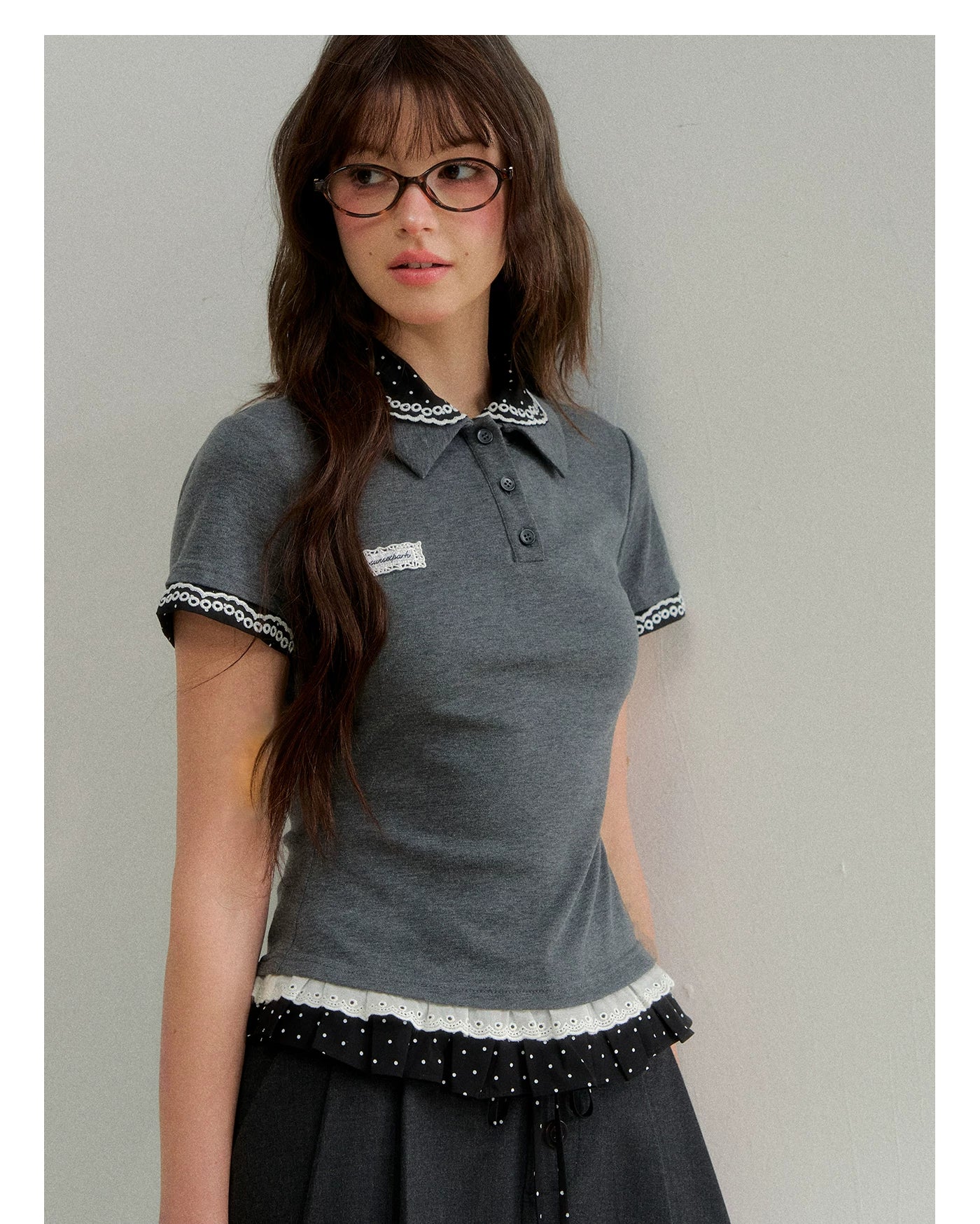 Vintage Layered Polka Dot Collar Knit Polo Tee