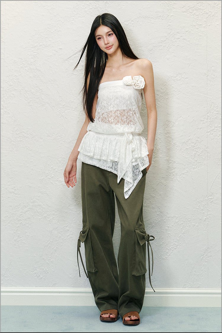 3D Floral Lace Strapless Dress - CHINASQUAD