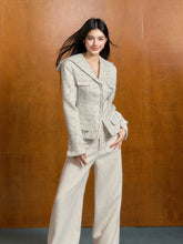 Navy Collar White Tweed Jacket - CHINASQUAD