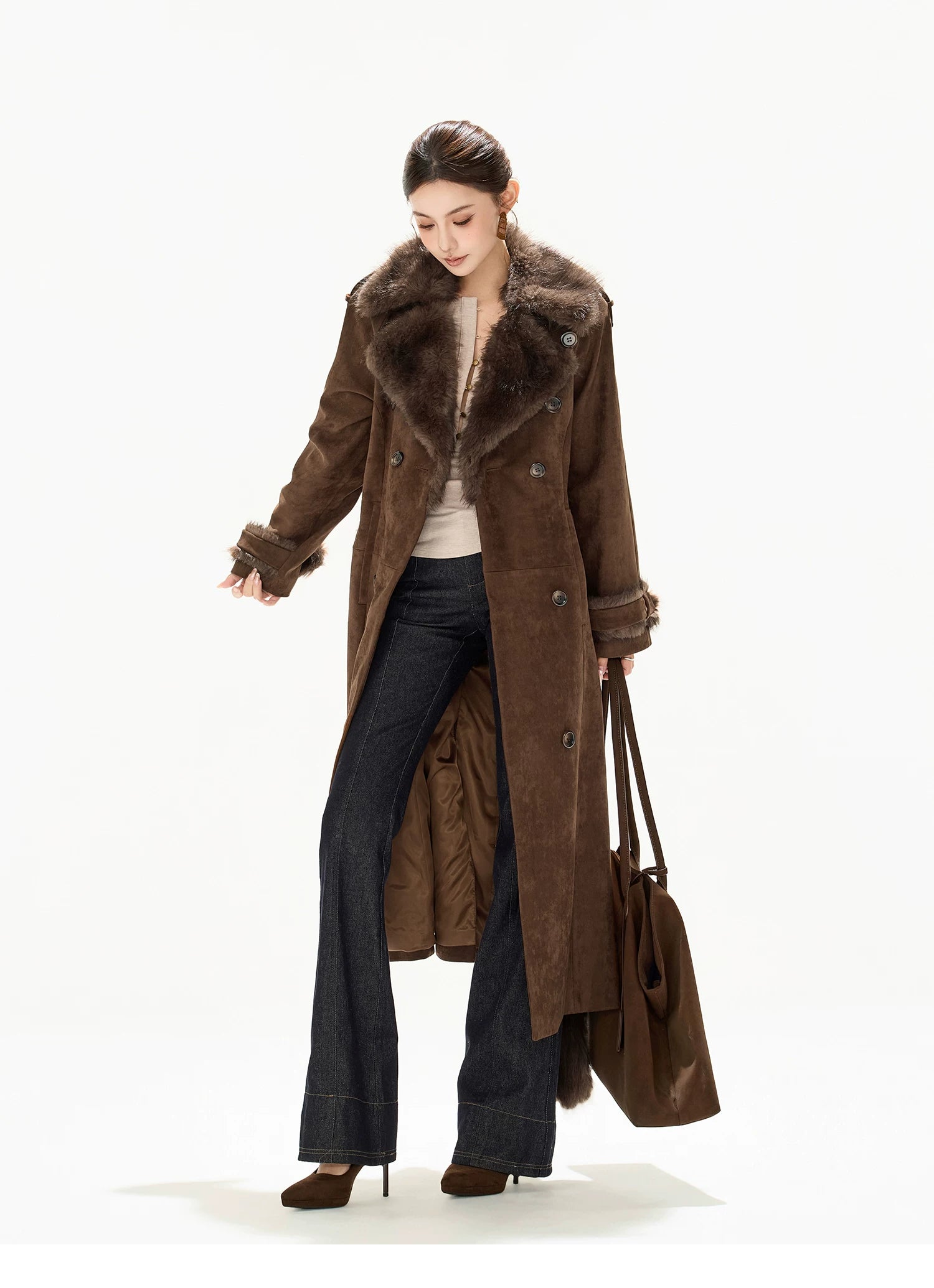 Belted Double-Breasted Long Coat
