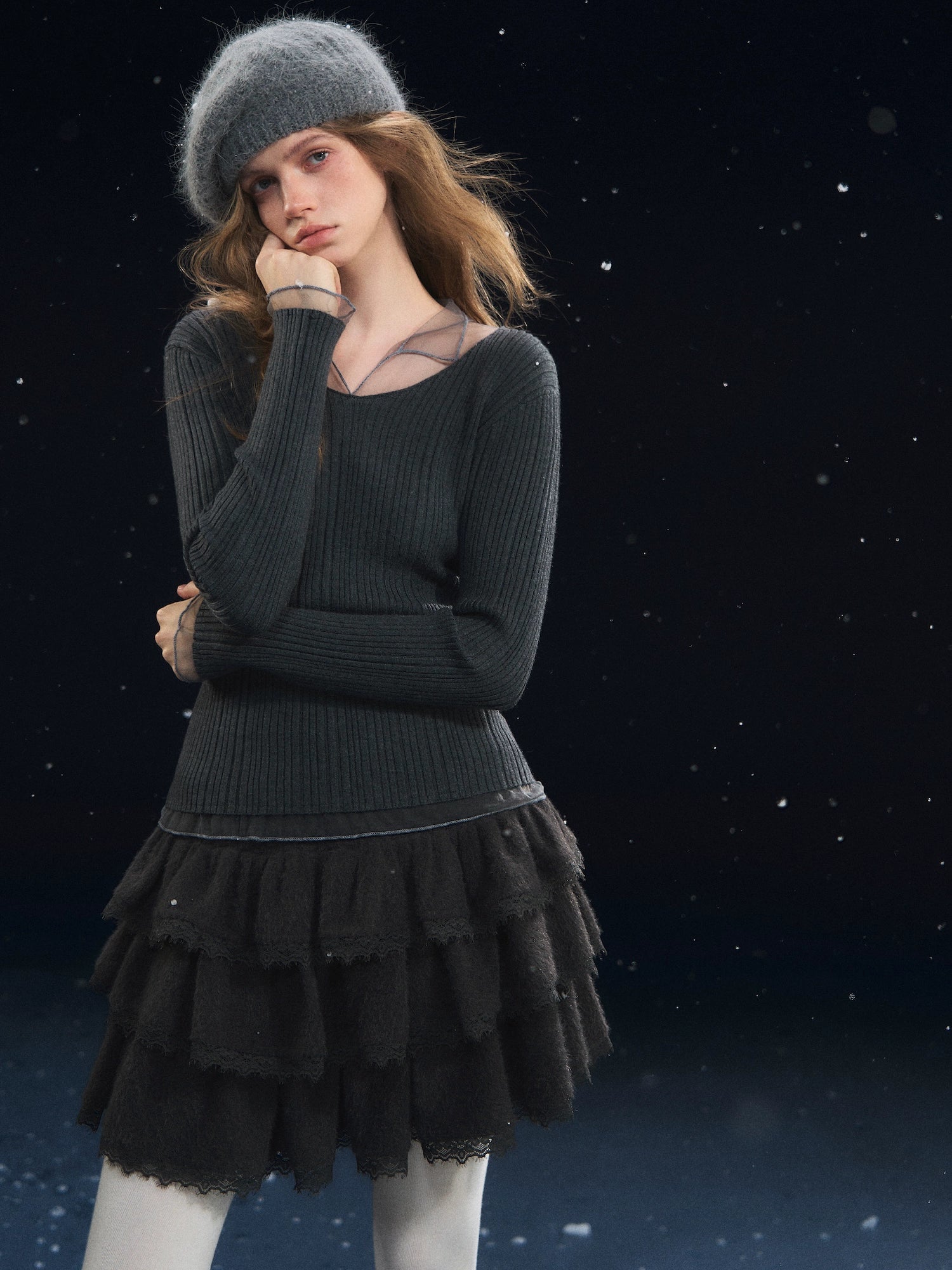 Mesh-Panel High-Stretch Base Crewneck