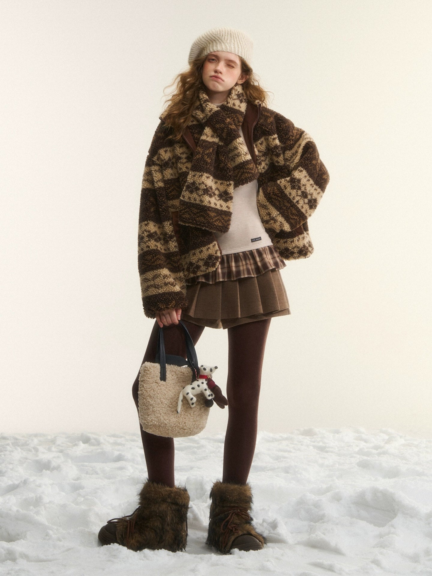 Fleece Stand-Collar Jacket with Scarf