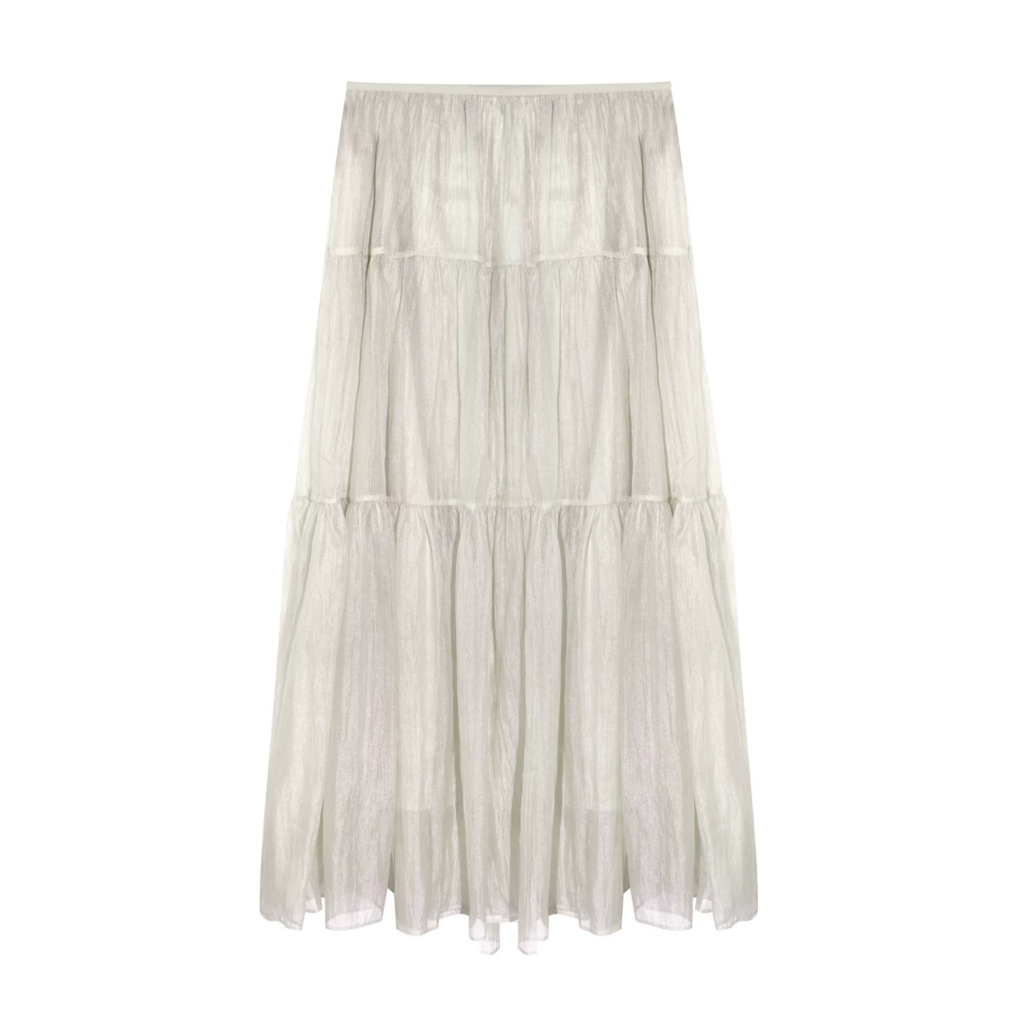Pearlescent Textured Tiered A-Line Midi Skirt