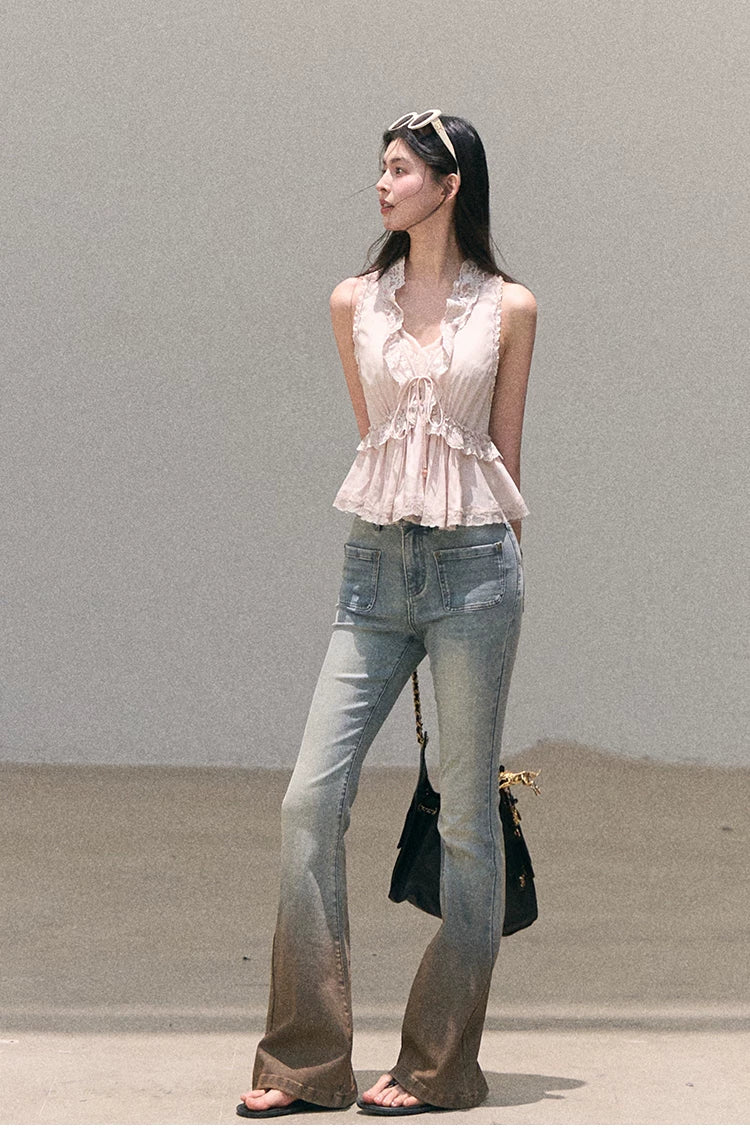 Valley Fog Vintage Washed Flared Jeans