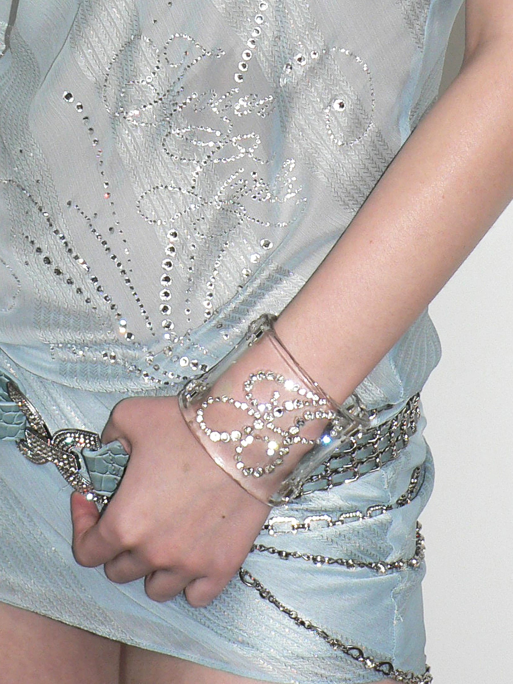 Crystal-Embellished Transparent Resin Cuff Bracelet