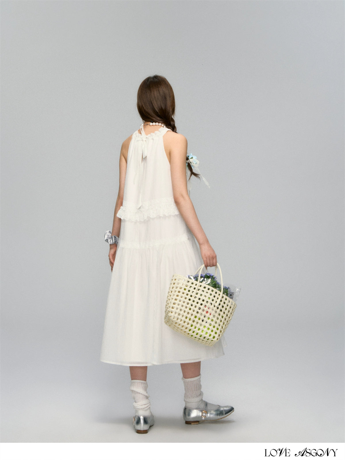 Halter Off-shoulder Lace-trimmed Dress
