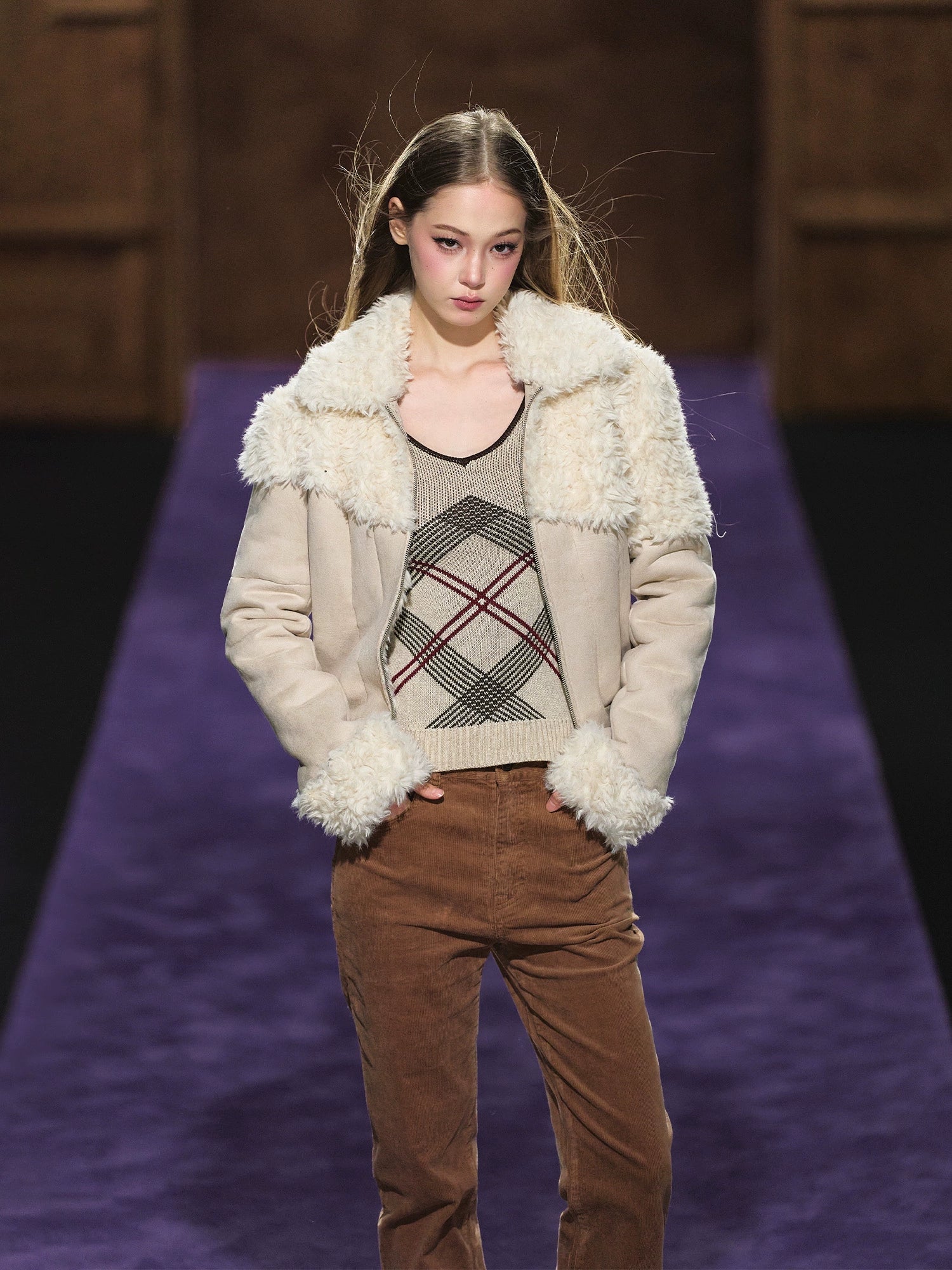 Faux Shearling Fitted Fur-Collar Jacket