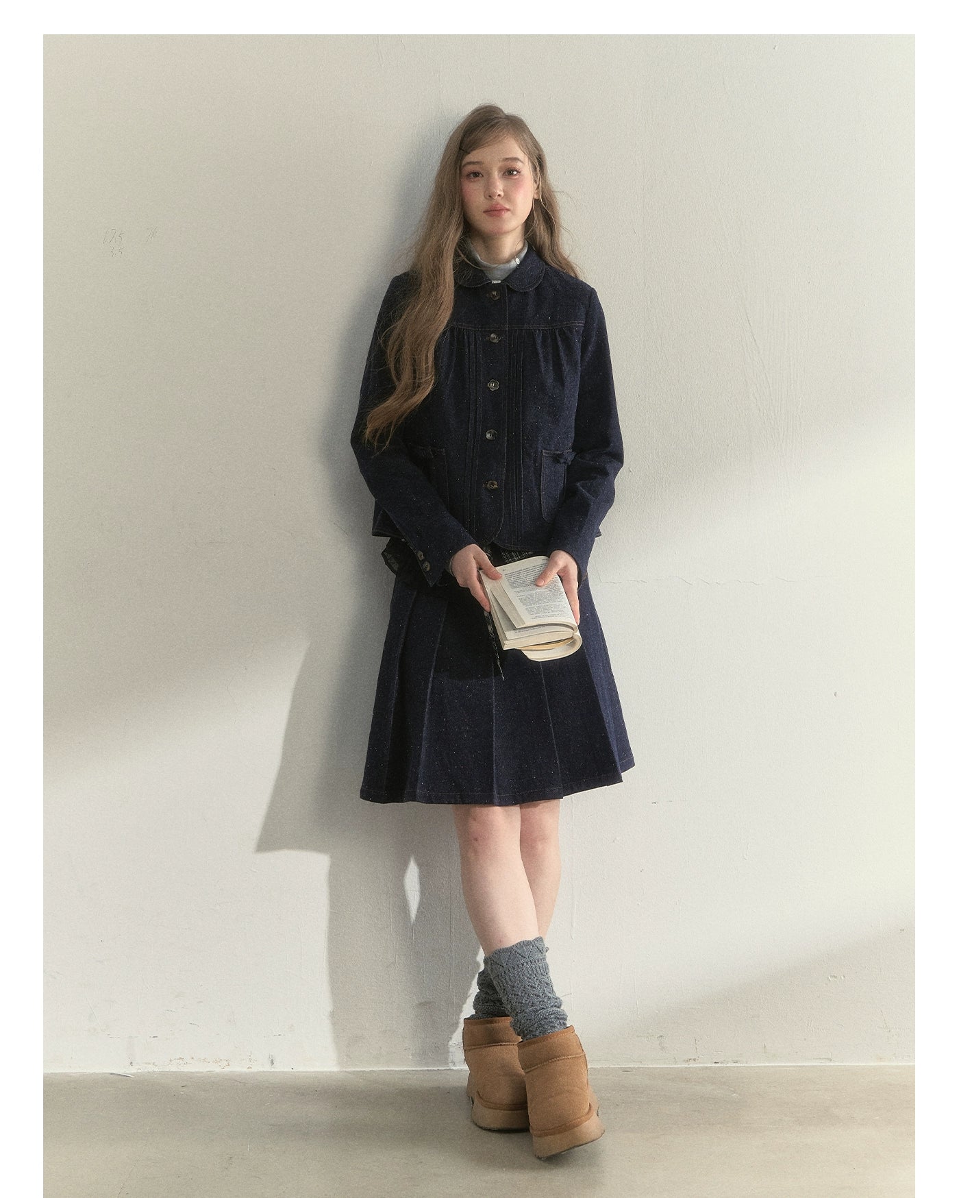 Polka-Dot Denim Quilted Jacket & Skirt Set
