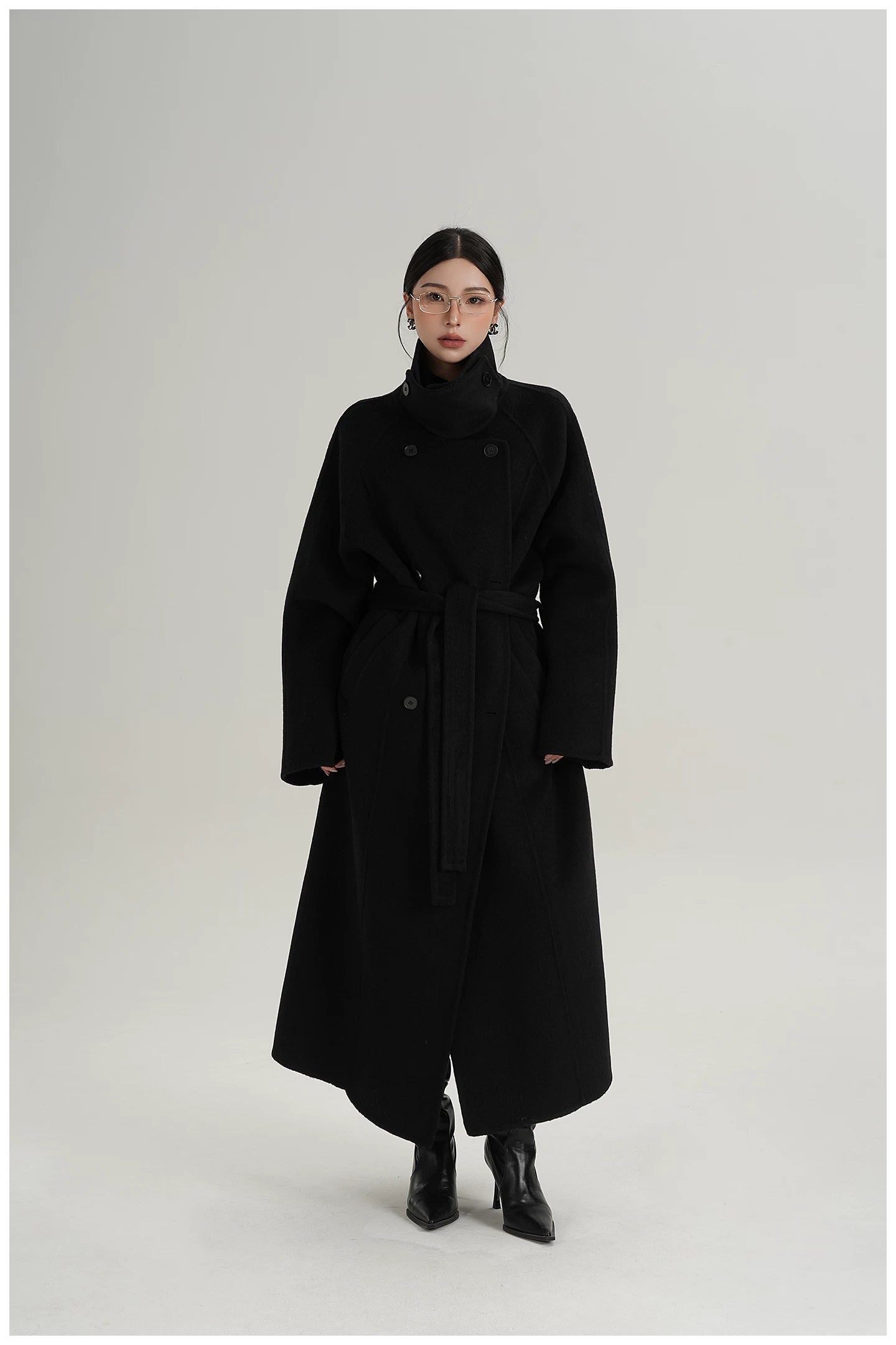 Armor-Collar Long Wool Coat