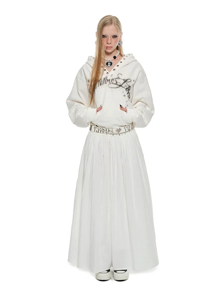 Loose Hooded Eyelet Print Sweatshirt - CHINASQUAD