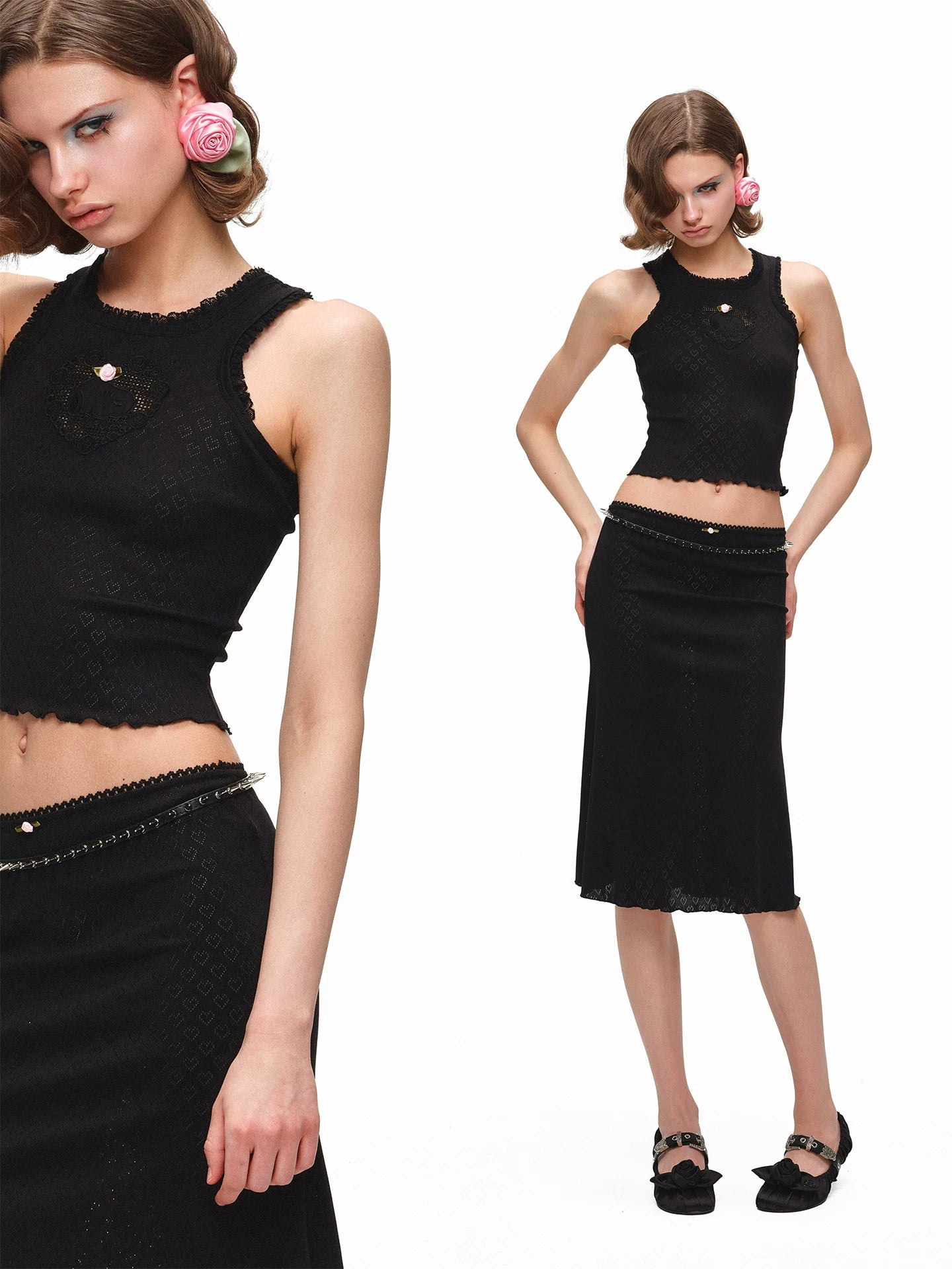 Snoopy Jacquard Knit Tank & Midi Skirt Set 1Jinn Studio