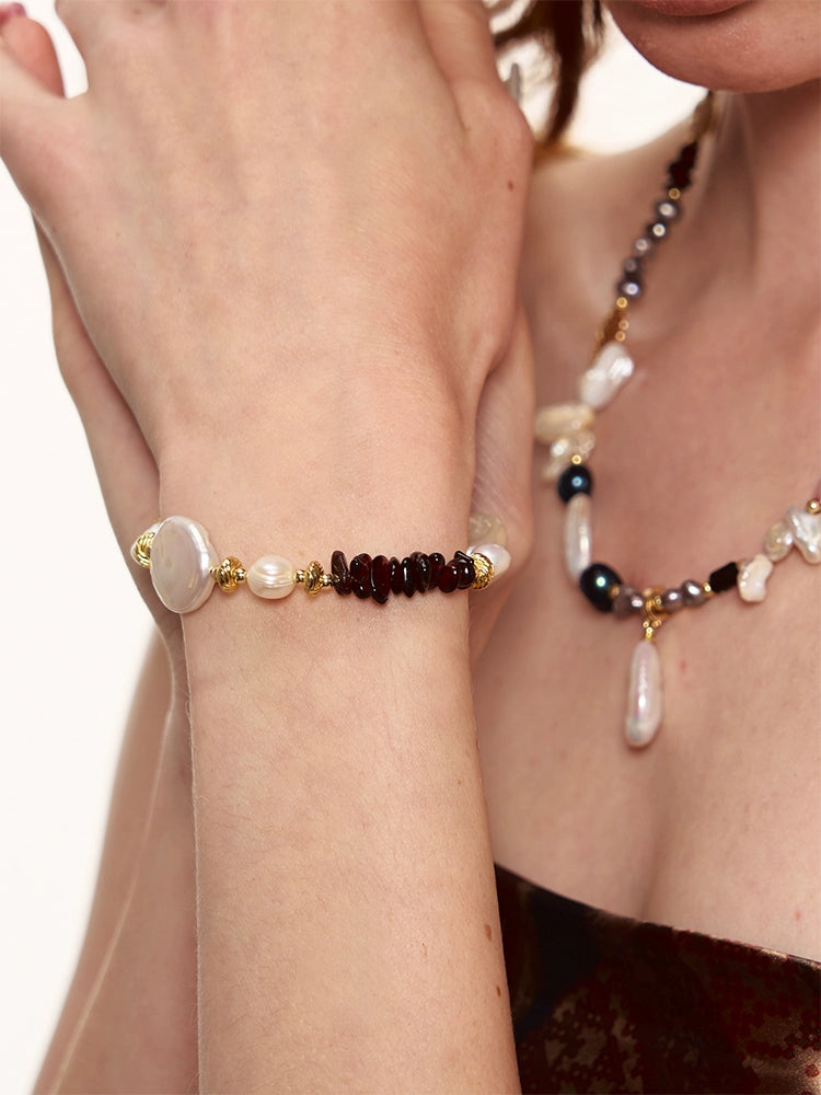 Vintage Golden Garnet Red Baroque Pearl Bracelet - CHINASQUAD