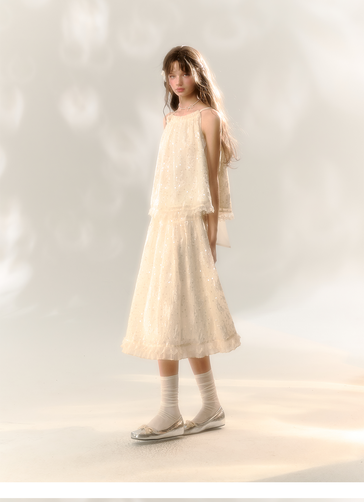 White Butterfly Lace Halter Top & Midi Skirt Set - CHINASQUAD