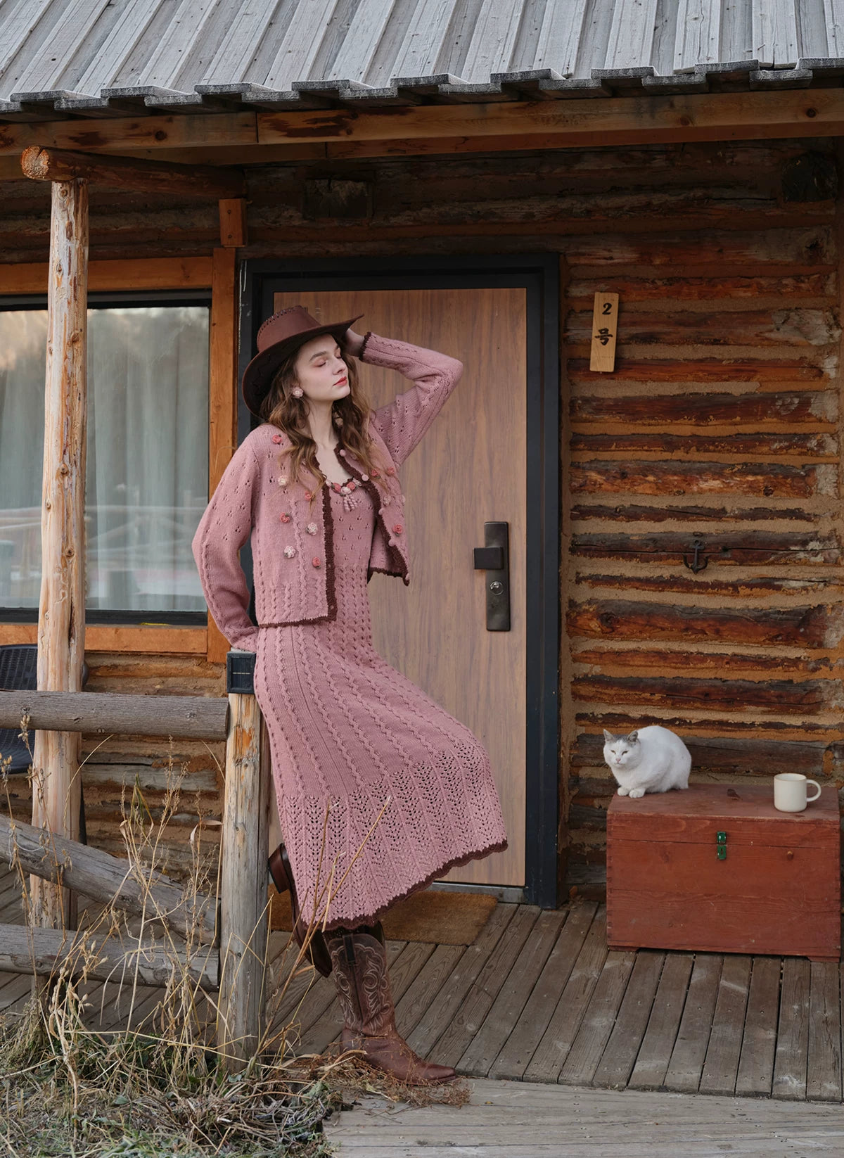 Floral Juliet Vintage Knit Dress & Cardigan Set