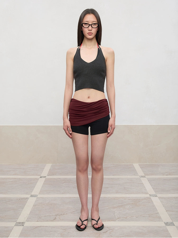Color-Blocked and Pleated Low-Waist Shorts