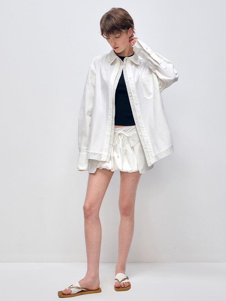 Color Block Striped Loose Shirt & Short Set - CHINASQUAD