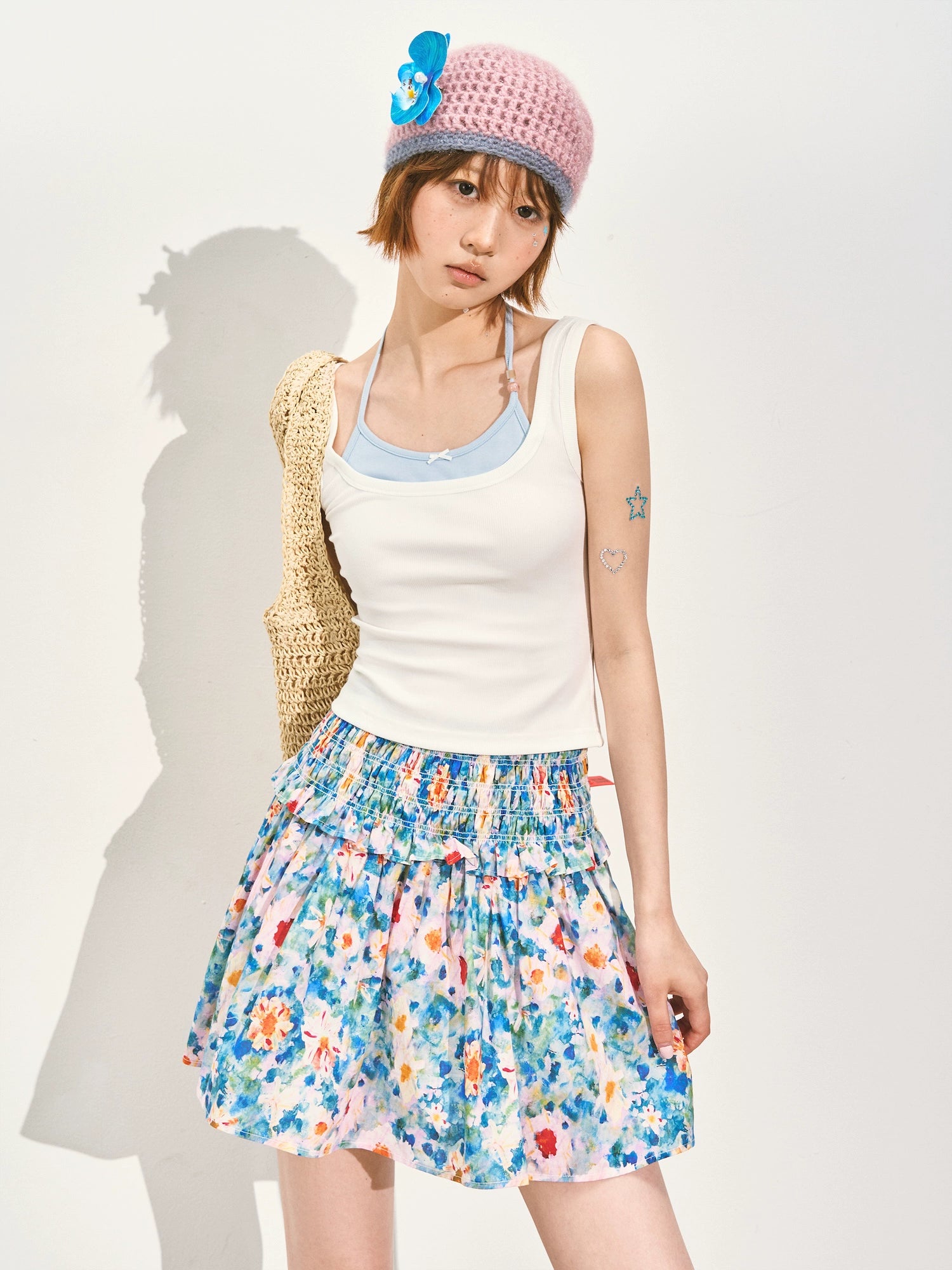 Floral Waist-cinching Slim-fit Midi A-line Skirt - CHINASQUAD