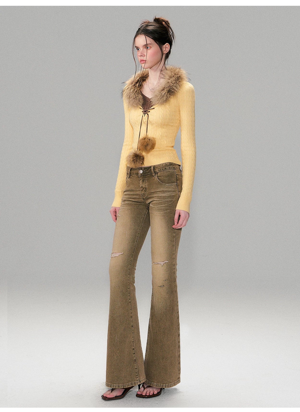 Low-Rise Distressed Washed Denim Jeans