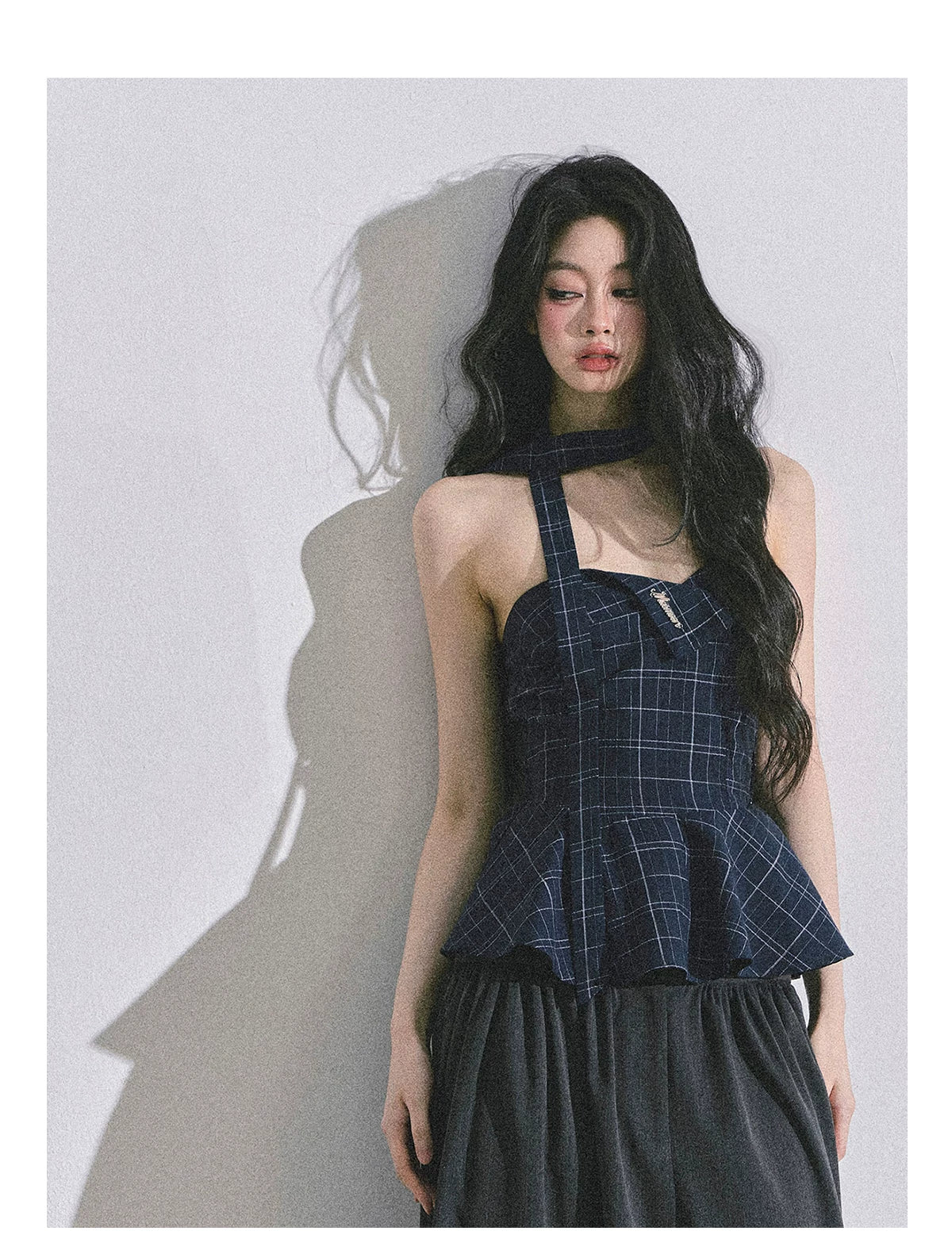“Blue Rhythm” Plaid Corset Peplum Tube Top