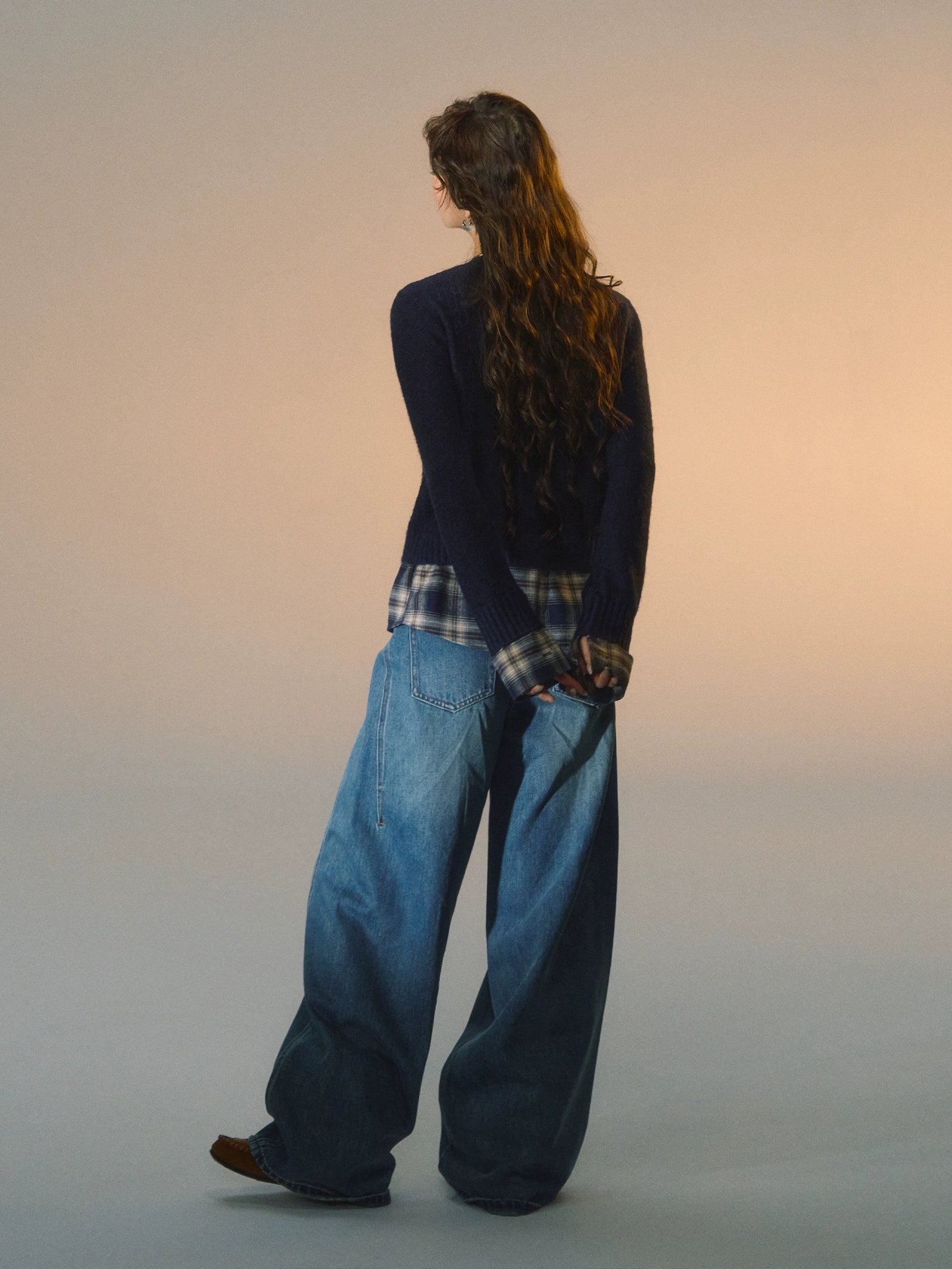 Layered Plaid Patchwork Cable Knit Cardigan