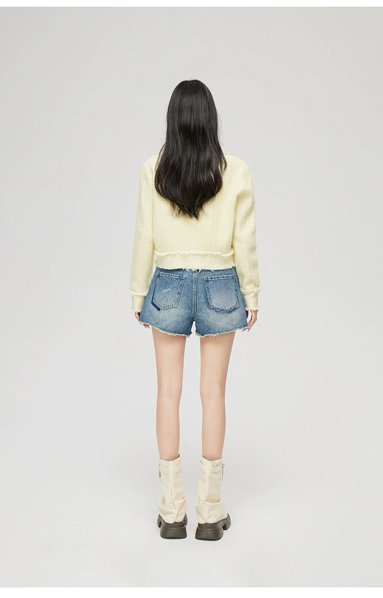 Milk Yellow & Gray V-Neck Knit Cardigan - CHINASQUAD